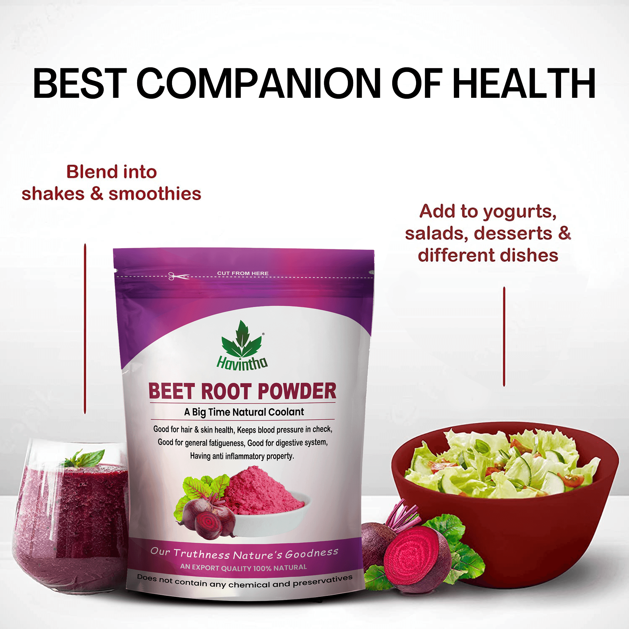 Havintha Natural Beet Root Powder Improves Heart Health and Blood Pressure - 227g
