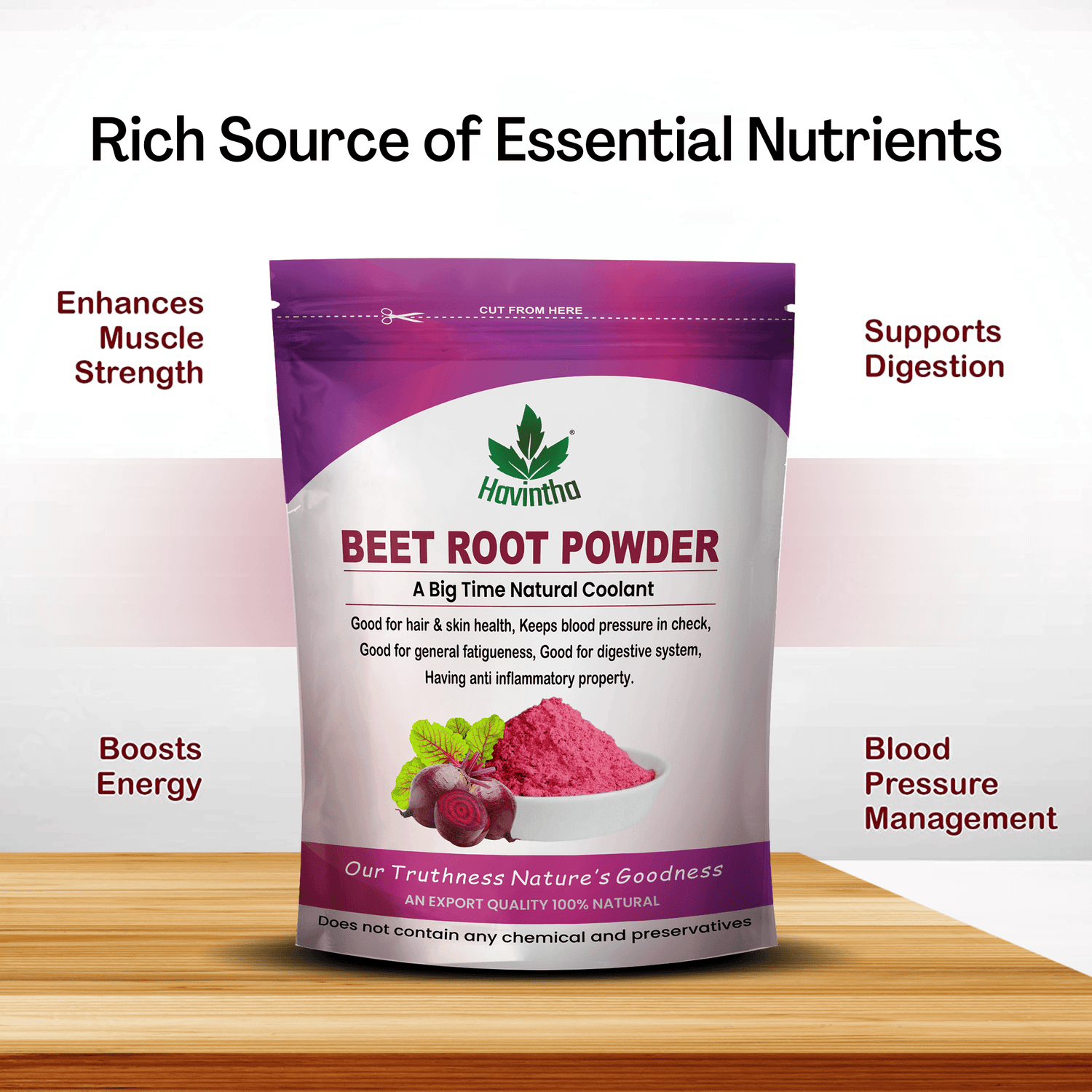 Havintha Natural Beet Root Powder Improves Heart Health and Blood Pressure - 227g