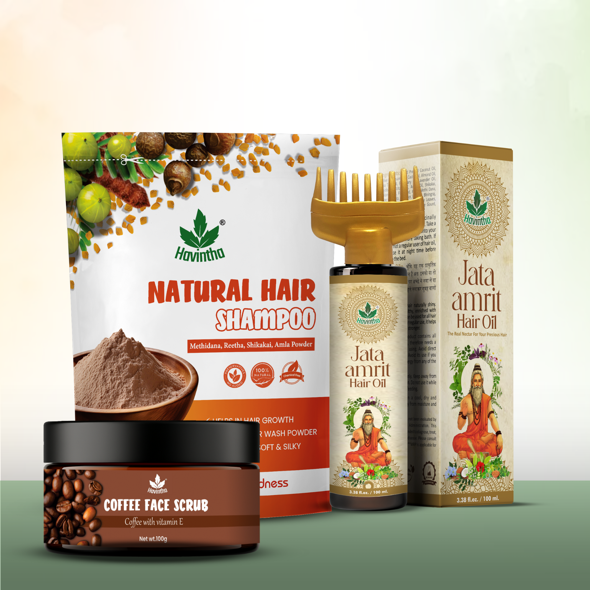 Coffee Face Scrub (100g) | Jata Amrit Hair Oil (100ml) & Natural Hair Shampoo (227g)