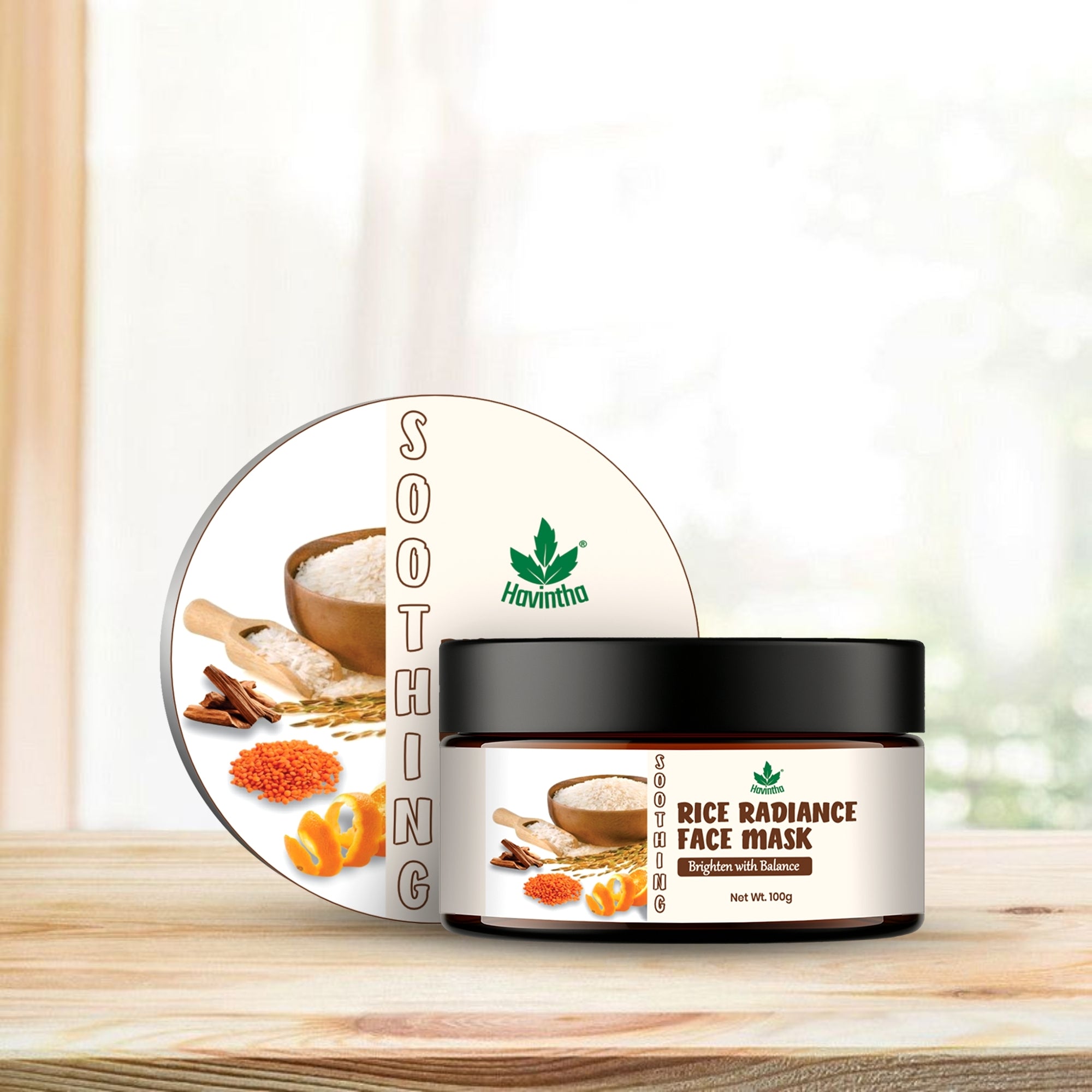 Havintha Natural Rice Radiance Face Mask Powder for Glowing Skin, Tan Removal & Skin Brightening | Herbal Rice Flour Face Pack for Oil Control, Acne Reduce | Ubtan Powder for Face Tone, Smooth - 100g