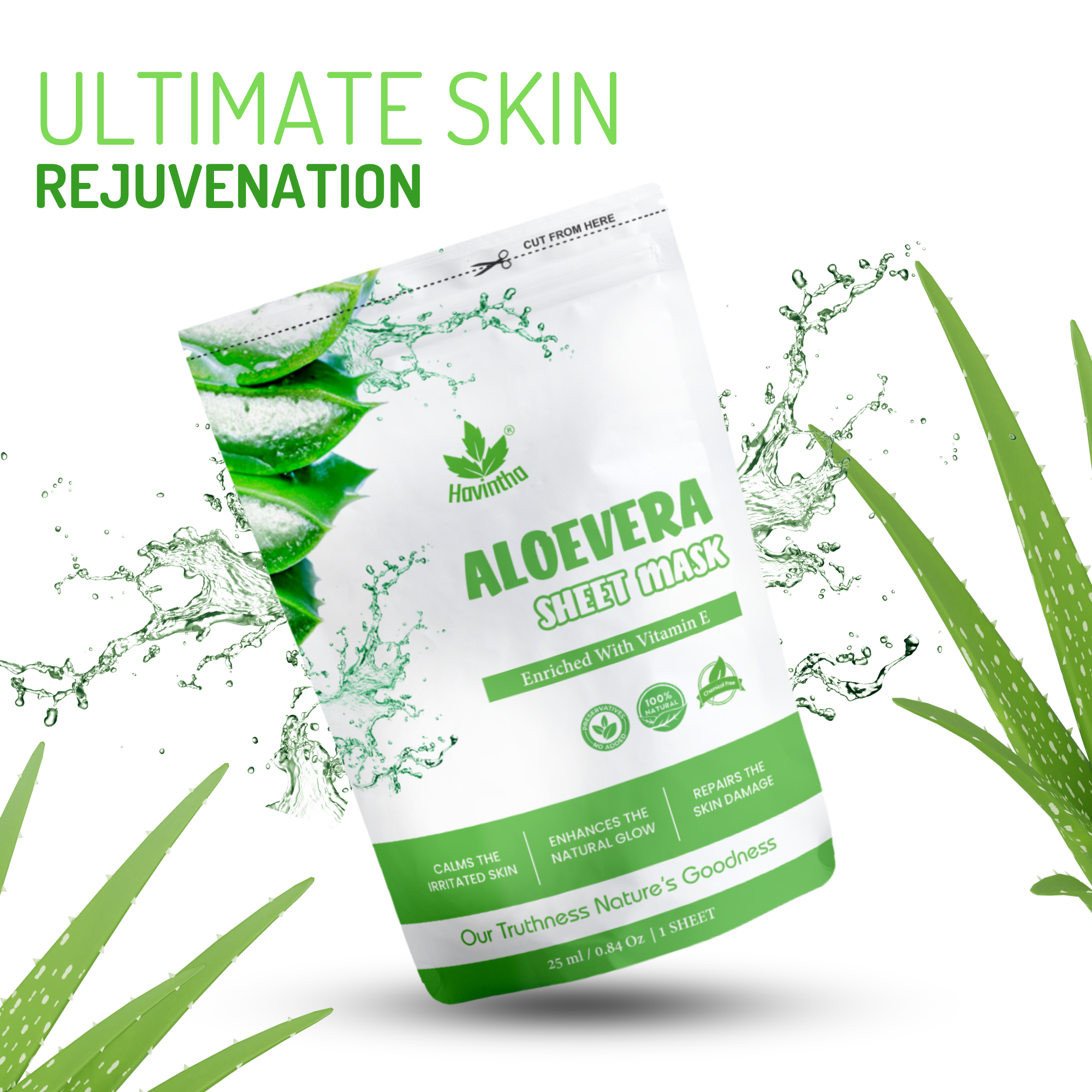 Havintha Aloe vera Soothing Face Sheet Mask For Glowing Skin | 100% Natural Face Mask | Refreshes Skin, Reduces Dullness For Toned & Nourished Skin ( Pack of 2 )