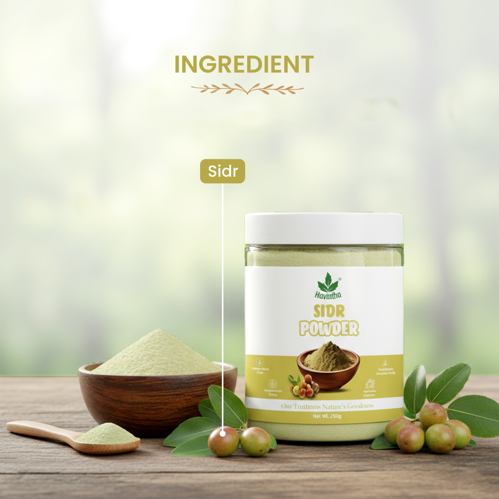 Havintha Herbal Sidr Leaves Powder 250gm | Natural Hair Cleanser & Conditioner | Dry & Damaged Hair Conditioning Hair Mask for Women and Men - 250g