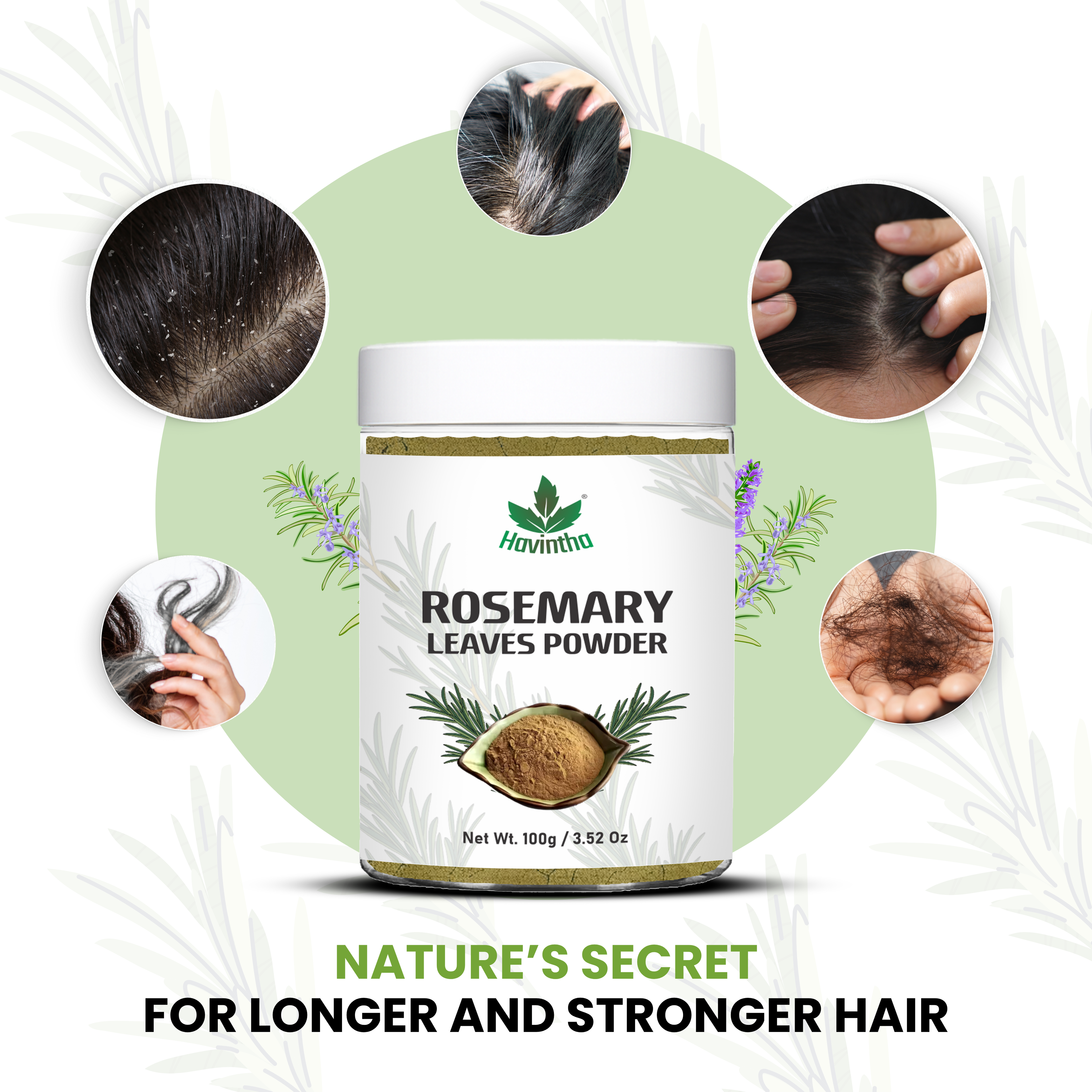 Havintha Natural Rosemary Powder For Shiny Hair|Rosemary powder for hair growth| Men & Women - 100gm