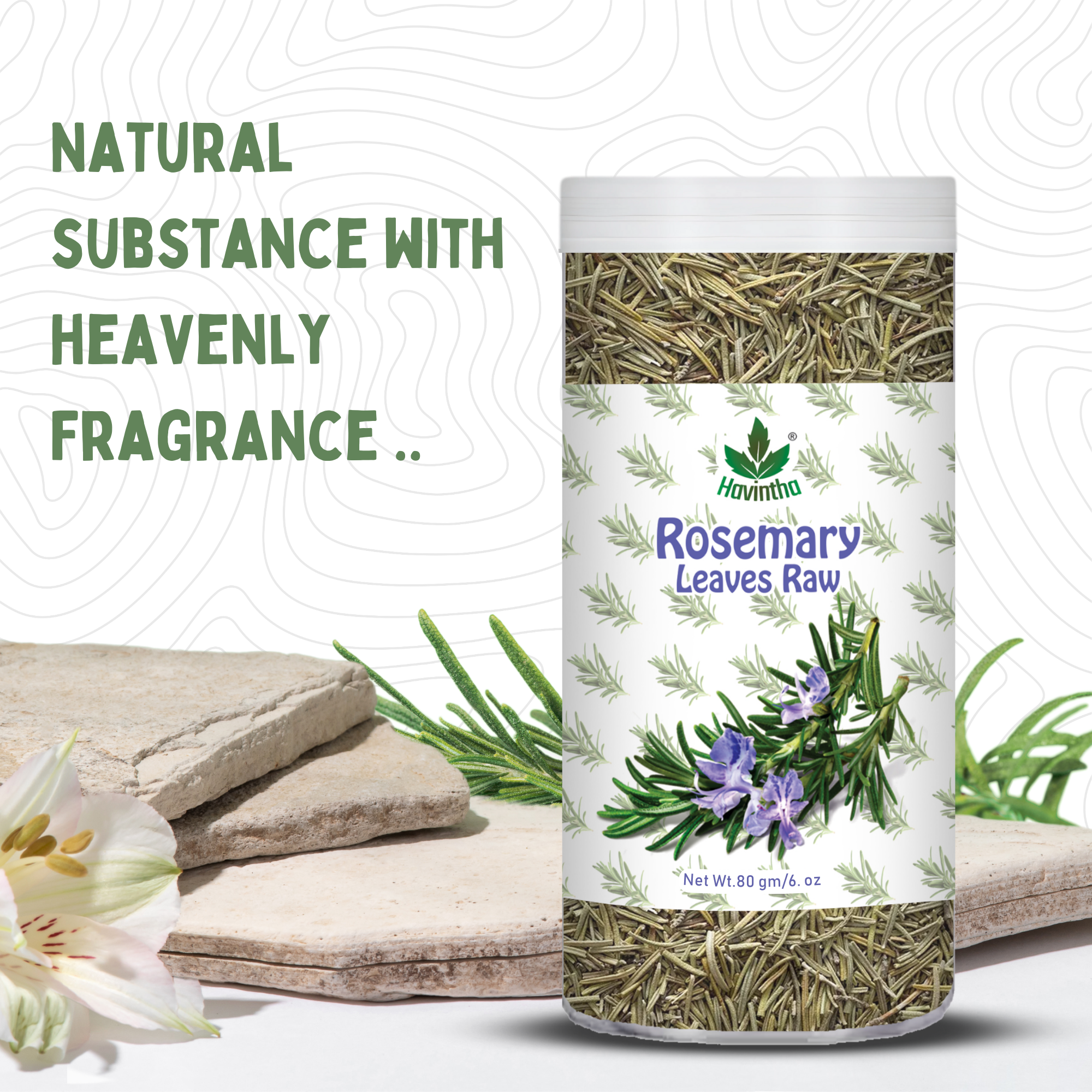 Havintha Natural Whole Rosemary Leaves | Rosemary Dried Leaves For Hair Growth | Edible Quality - JAR - 80g