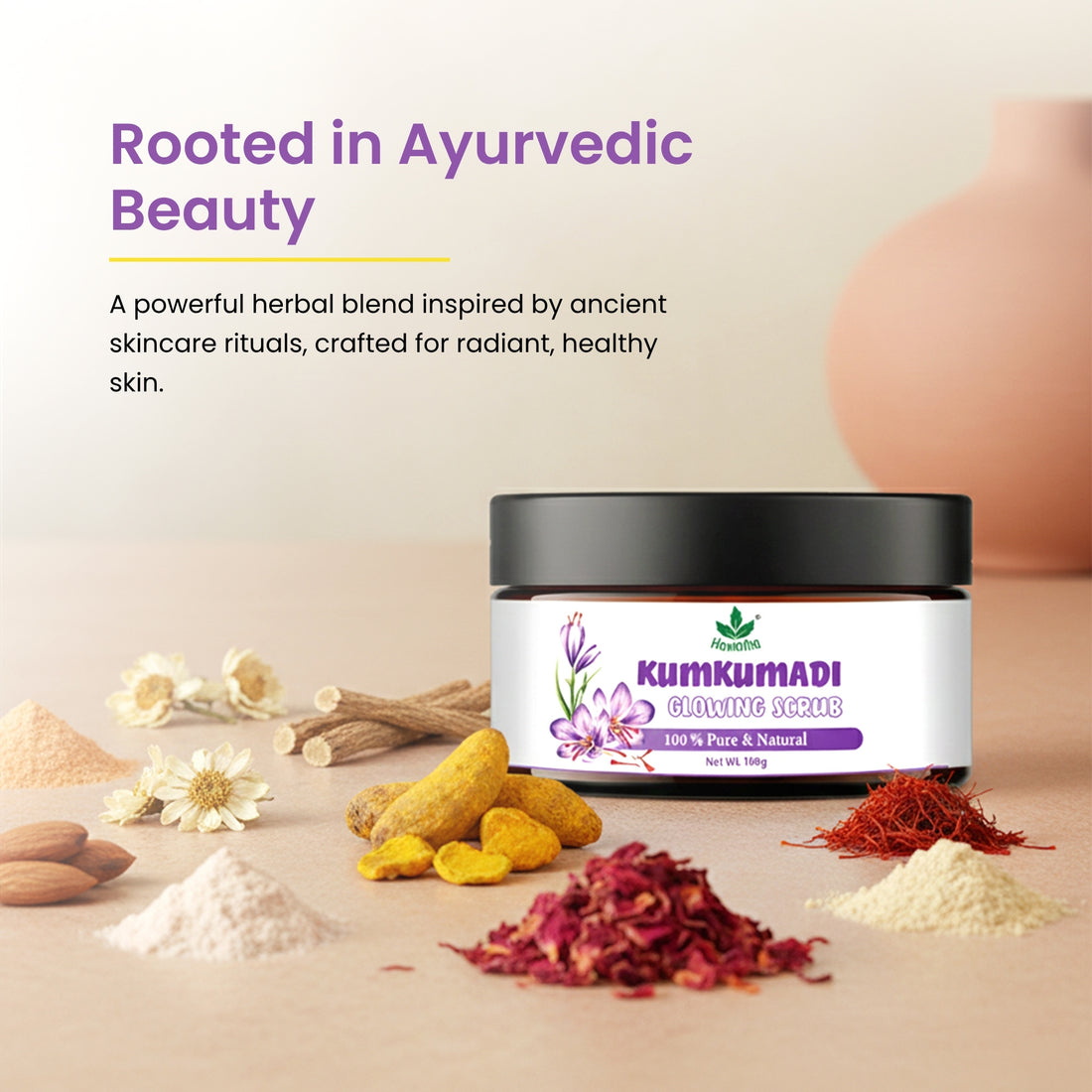 Havintha Natural Kumkumadi Glowing Skin Scrub Powder – Herbal Formulation | Brightening & Revitalizing Face Scrub | Helps Tan & Dead Skin - Suitable for All Skin Types | For Men & Women - 100gm
