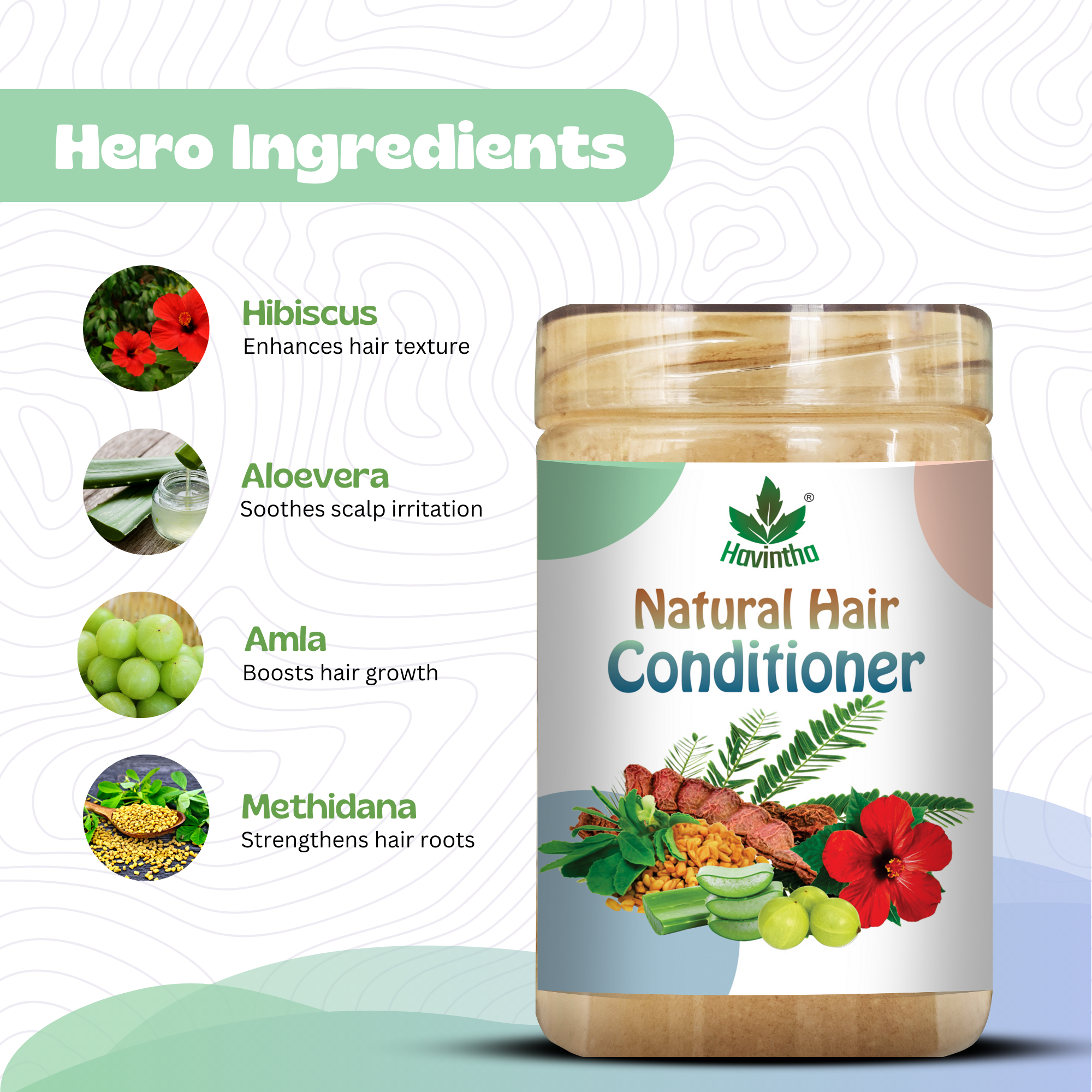 Havintha Natural Hair Conditioner: Smoothen Dry, Frizzy Hair | Repair Dull, Damaged Strands | Prevent Breakage, Improve Texture - Herbal Formula | Ideal for Women &amp; Men | 227gm