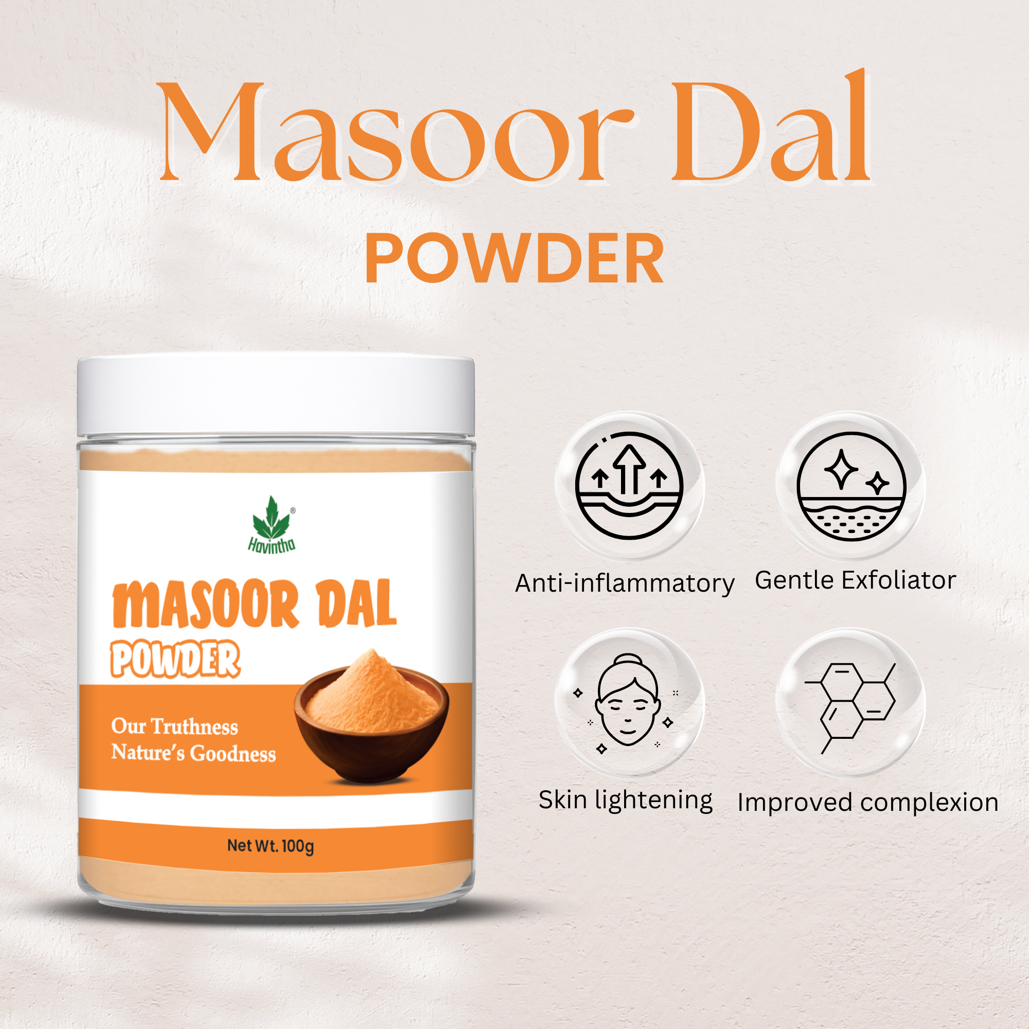 Havintha Masoor Dal Powder | For Glowing Skin | Good For All Skin Type | 100 Grams (JAR)