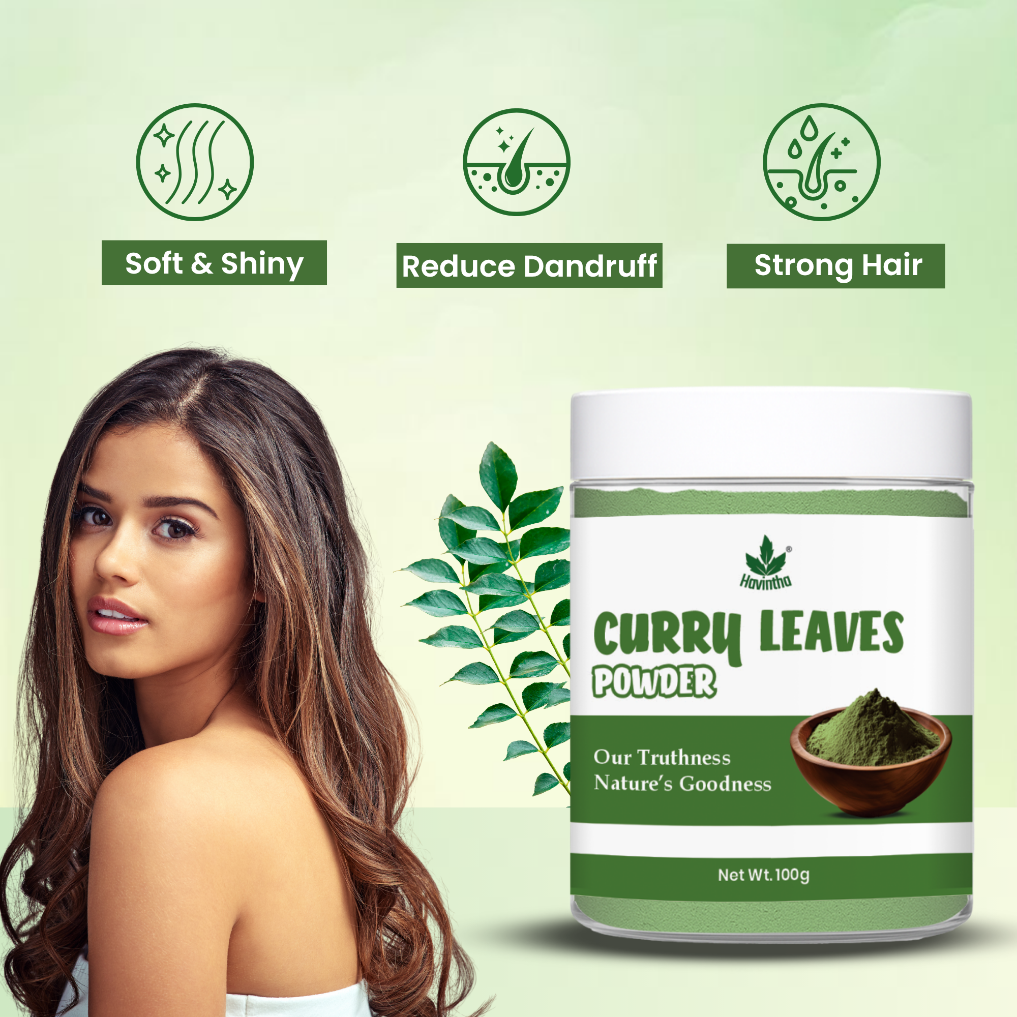 Havintha Curry Patta (Murraya koenigii) Natural Dry Curry Leaves Powder for Long, Strong and Shiny Hair - 100gm
