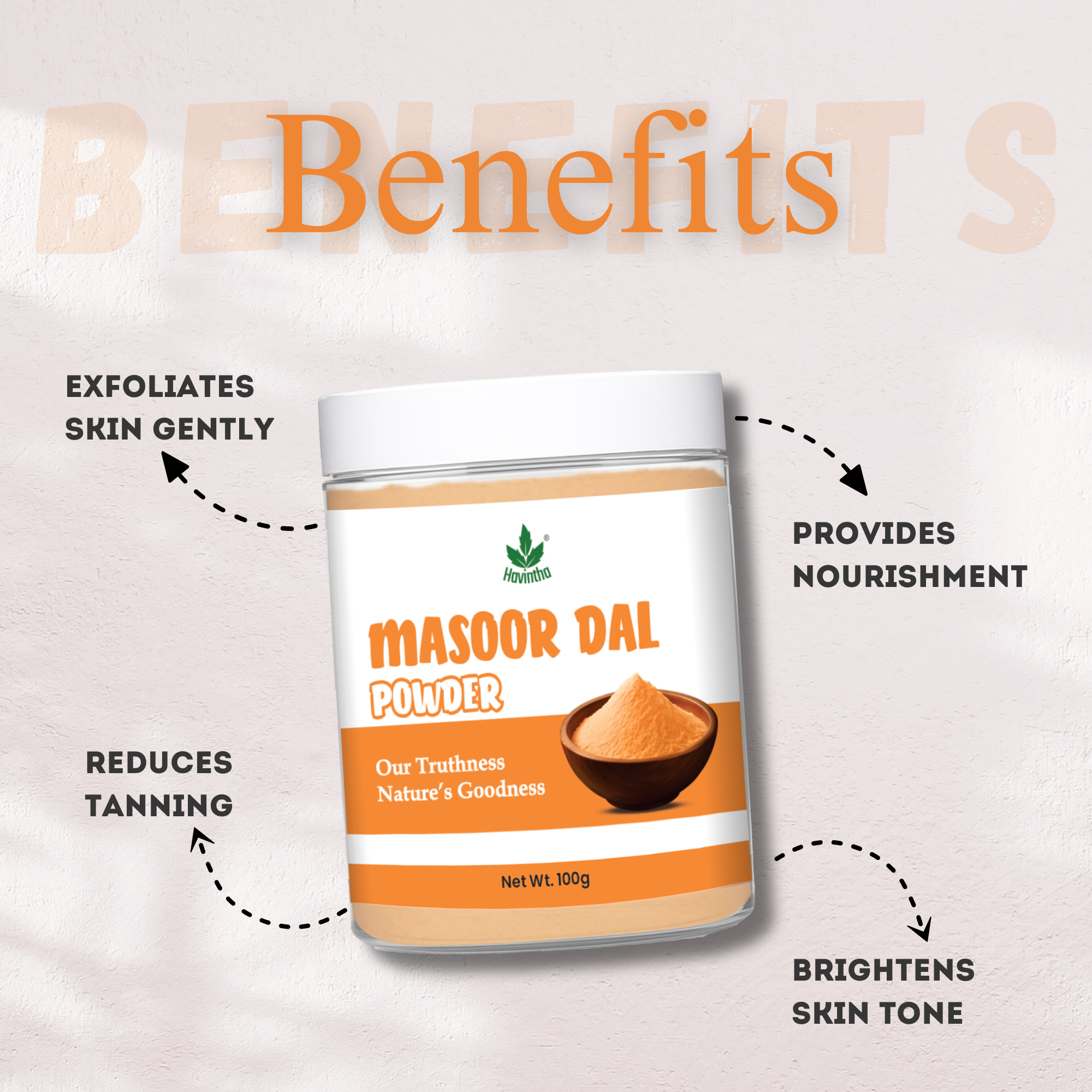 Havintha Masoor Dal Powder | For Glowing Skin | Good For All Skin Type | 100 Grams (JAR)