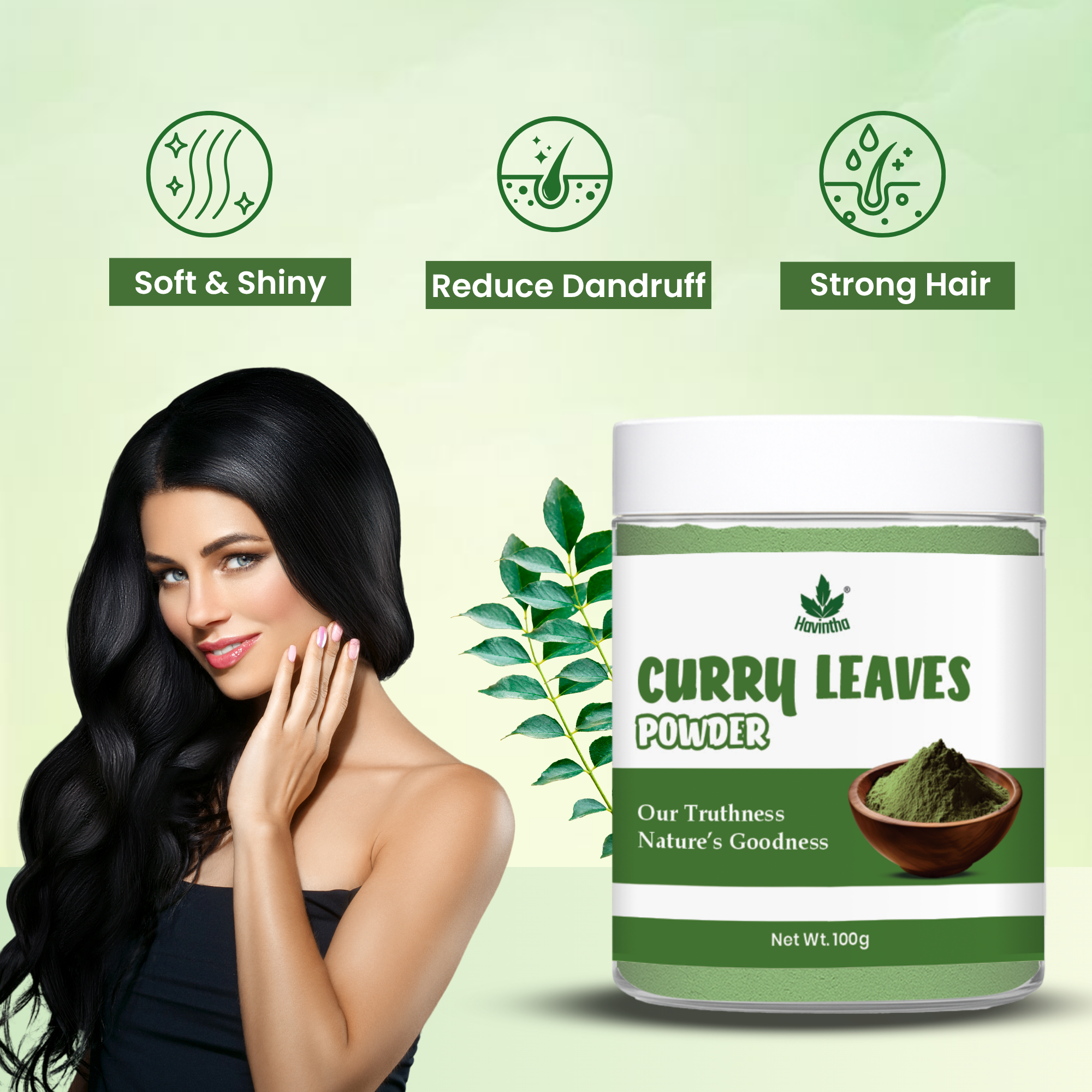 Havintha Curry Patta (Murraya koenigii) Natural Dry Curry Leaves Powder for Long, Strong and Shiny Hair - 100gm