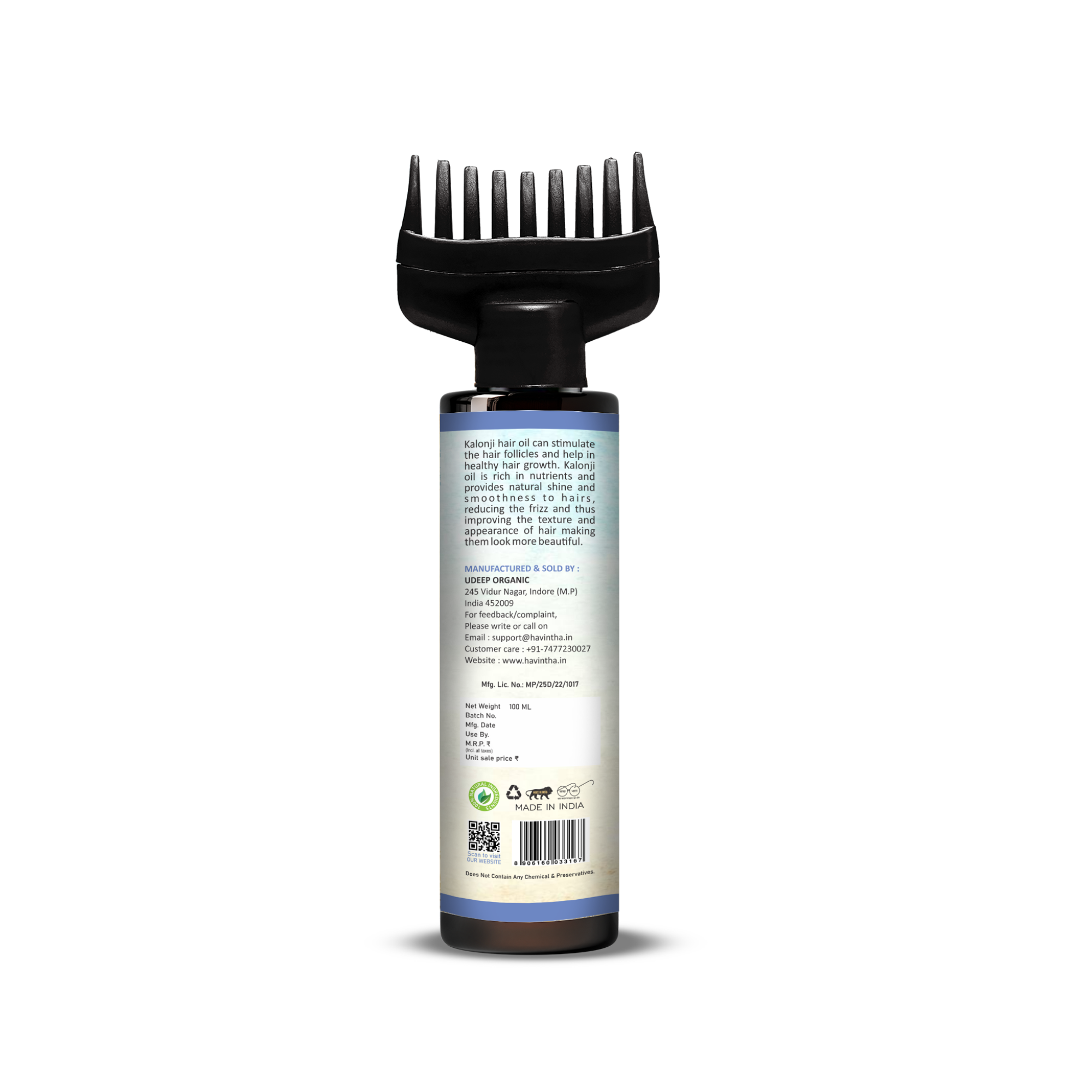 Havintha Natural Kalonji Hair Oil |Nourish & Strengthen Your Hair Naturally |Secret to Thick Hair |100 ml