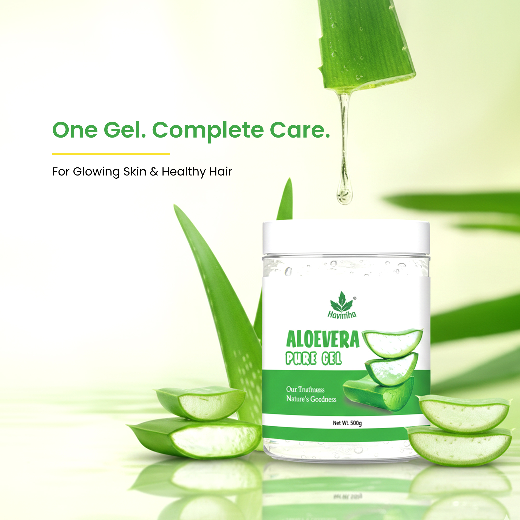 Havintha Natural Aloe Vera Gel (500gm) for Skin Moisturizing, Hair Conditioning & Sunburn | Gel for Face, Hair, Acne, Pimples, Dry Skin & Scalp Care | Soothing & Hydrating Aloe Gel for Glowing Skin