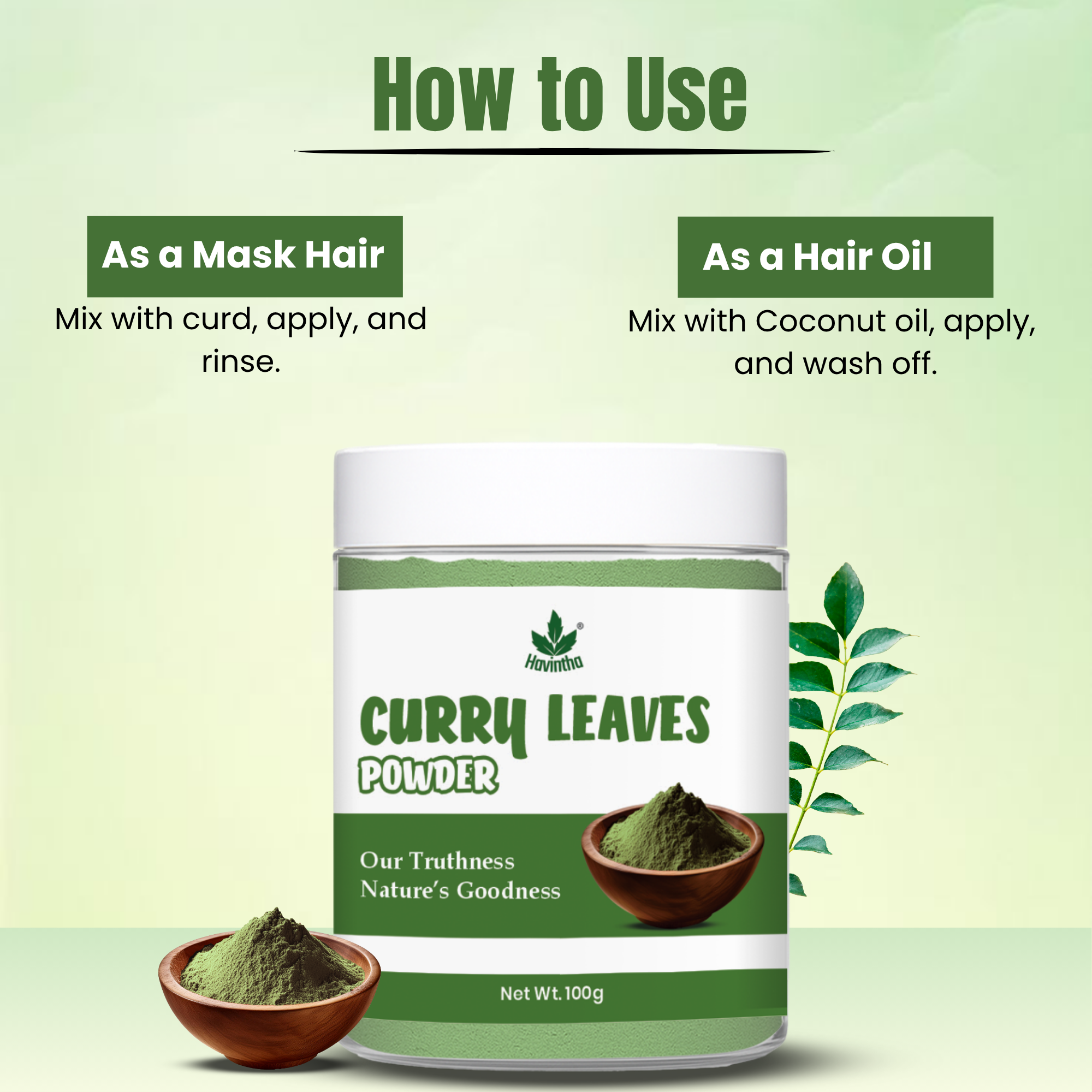 Havintha Curry Patta (Murraya koenigii) Natural Dry Curry Leaves Powder for Long, Strong and Shiny Hair - 100gm