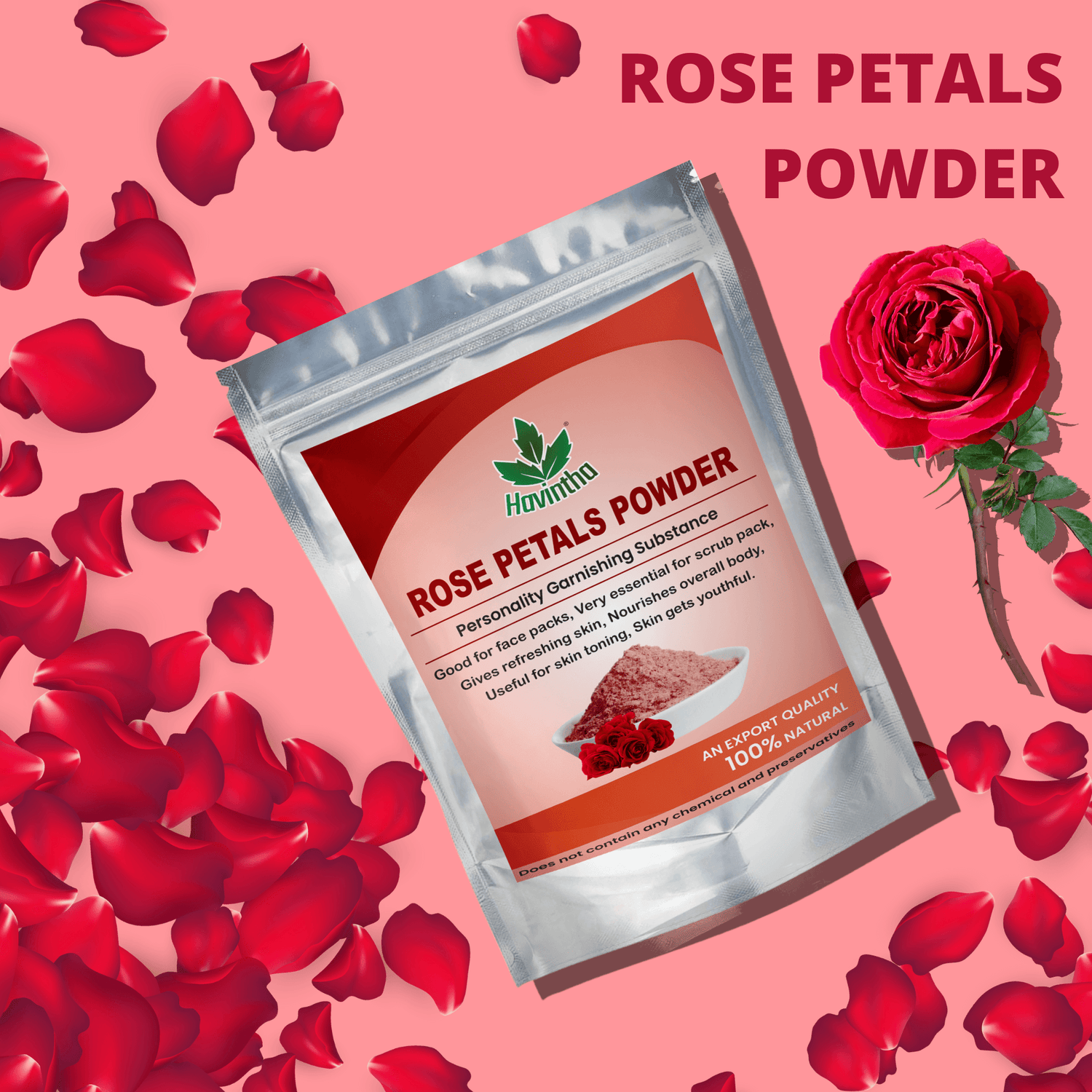 Rose Petals Powder For Natural Face Packs & Facial Mask Formulations 100gm