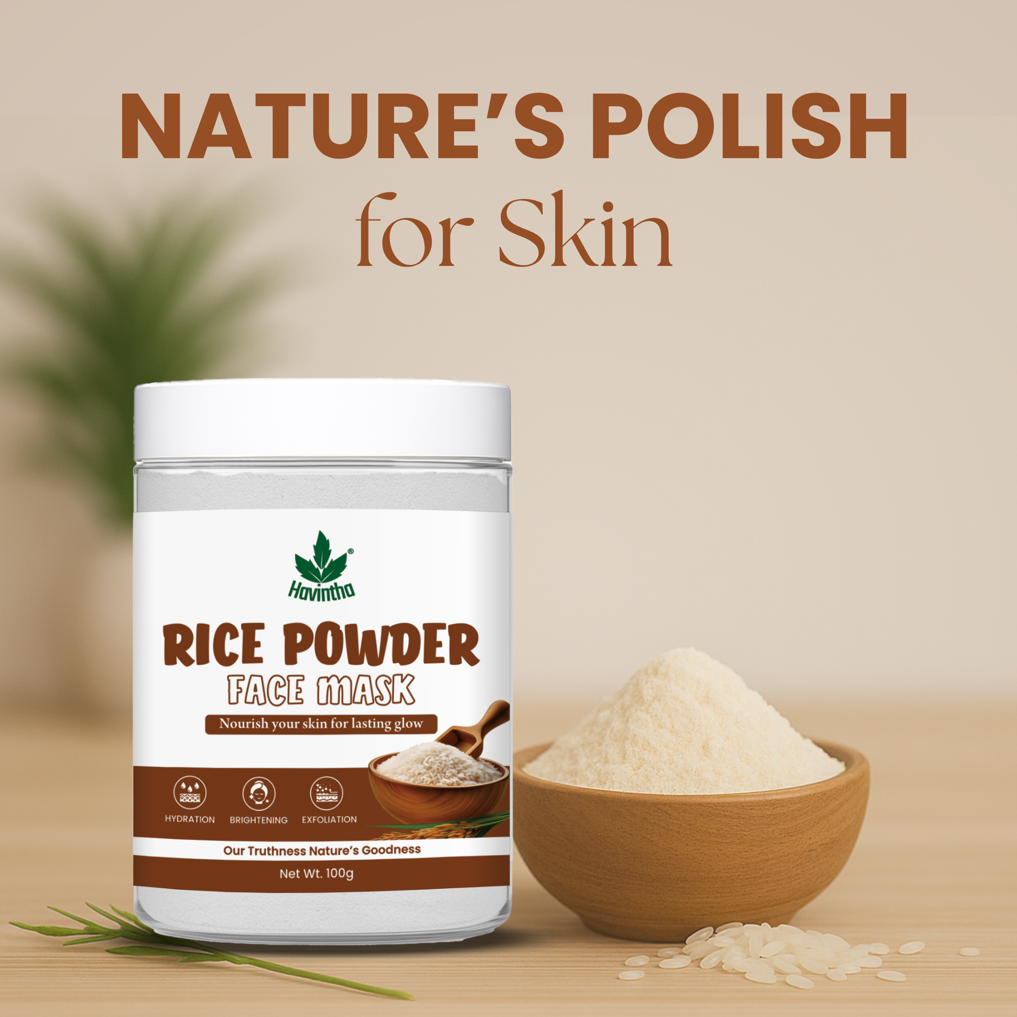 Havintha Natural Rice Powder Mask | Brightening Rice Mask | Glowing Skin | 100 Grams