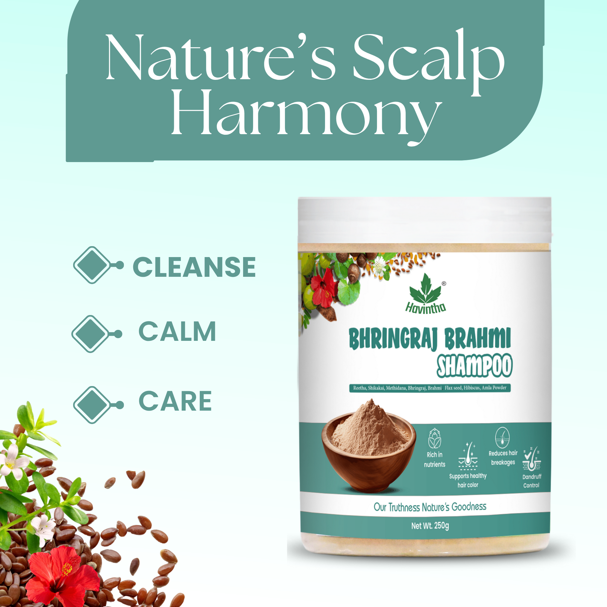 Natural Bhringraj & Brahmi Powder Shampoo | Anti-Dandruff Shampoo | All Hair Types | Men & Women (250g)