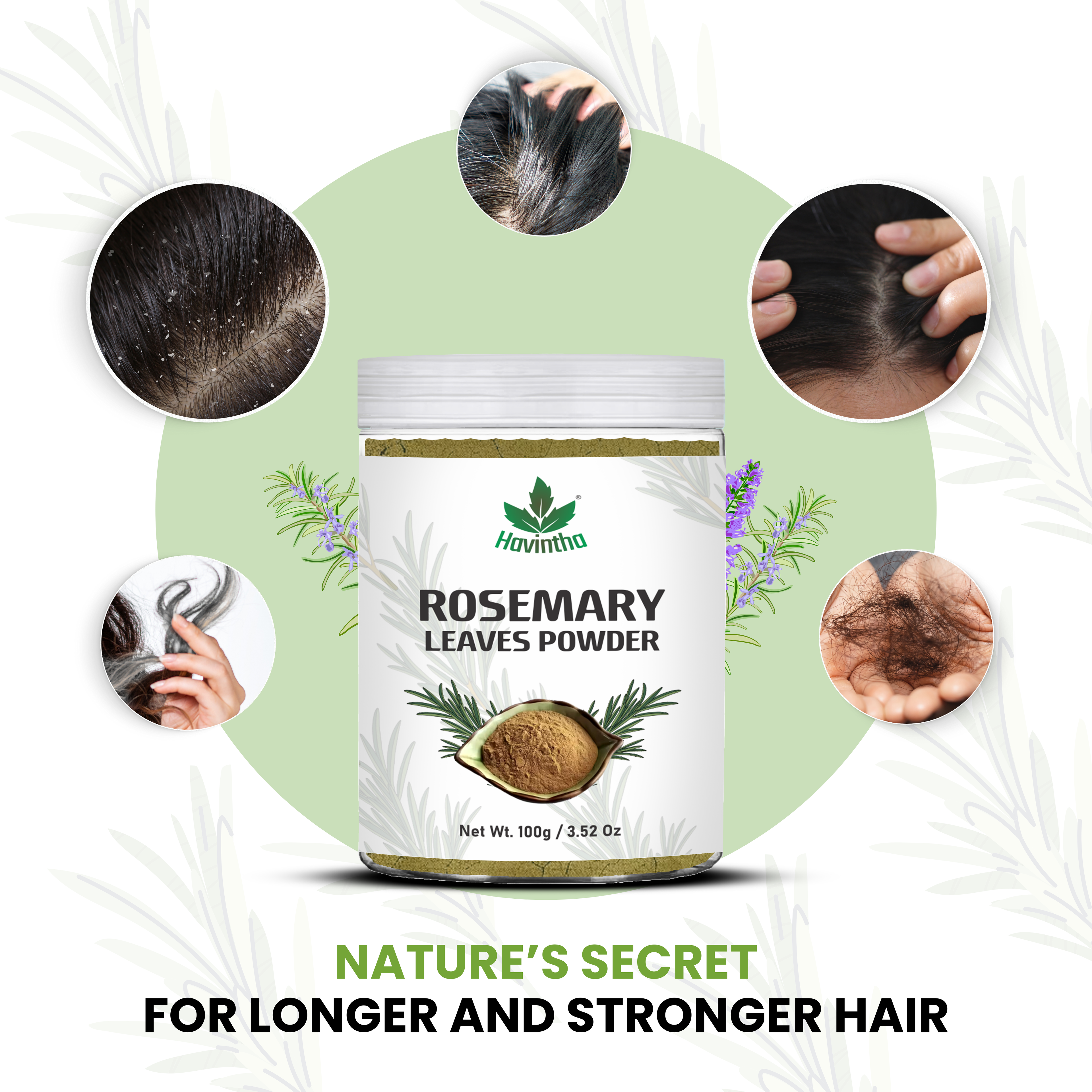Havintha Natural Rosemary Powder For Shiny Hair|Rosemary powder for hair growth| Men & Women - 100gm