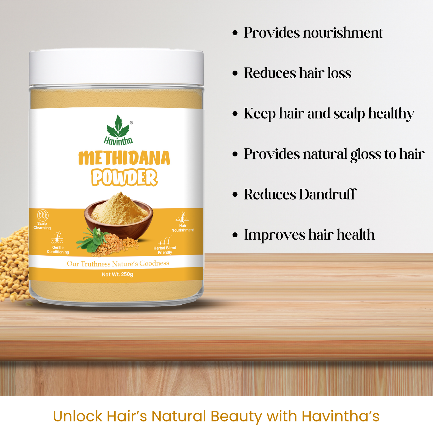 Havintha Natural Methidana Powder | For Strong & Healthy Hair | 250 Grams (JAR)