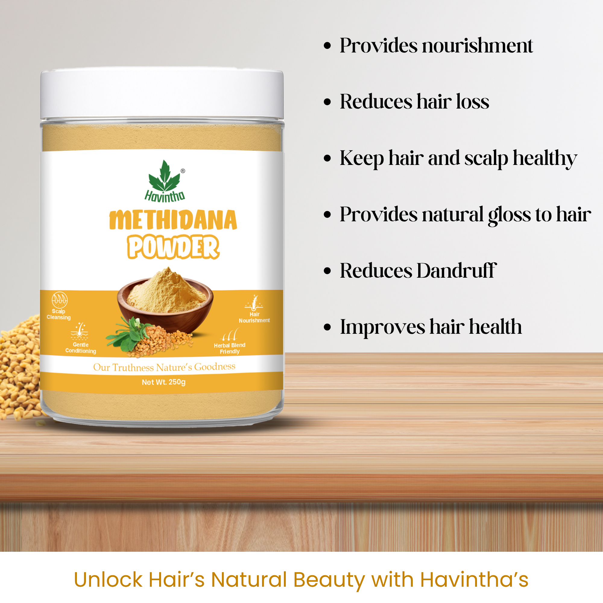Havintha Natural Methidana Powder | For Strong & Healthy Hair | 250 Grams (JAR)