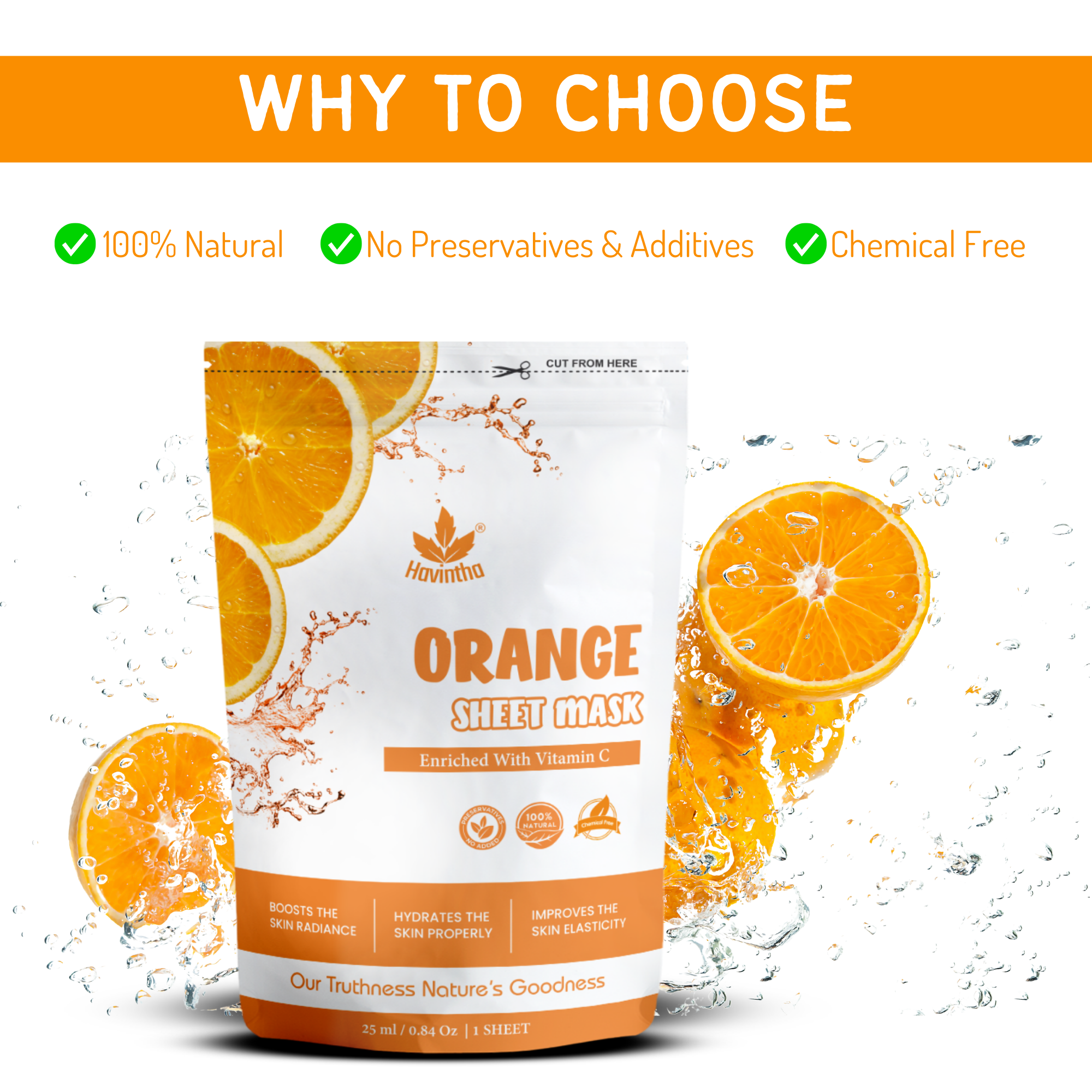 Havintha Orange Face Sheet Mask For Glowing Skin | Facial Sheet Mask For Intense Hydration & Moisturizing Vitamin C Sheet Mask ( Pack of 2 )