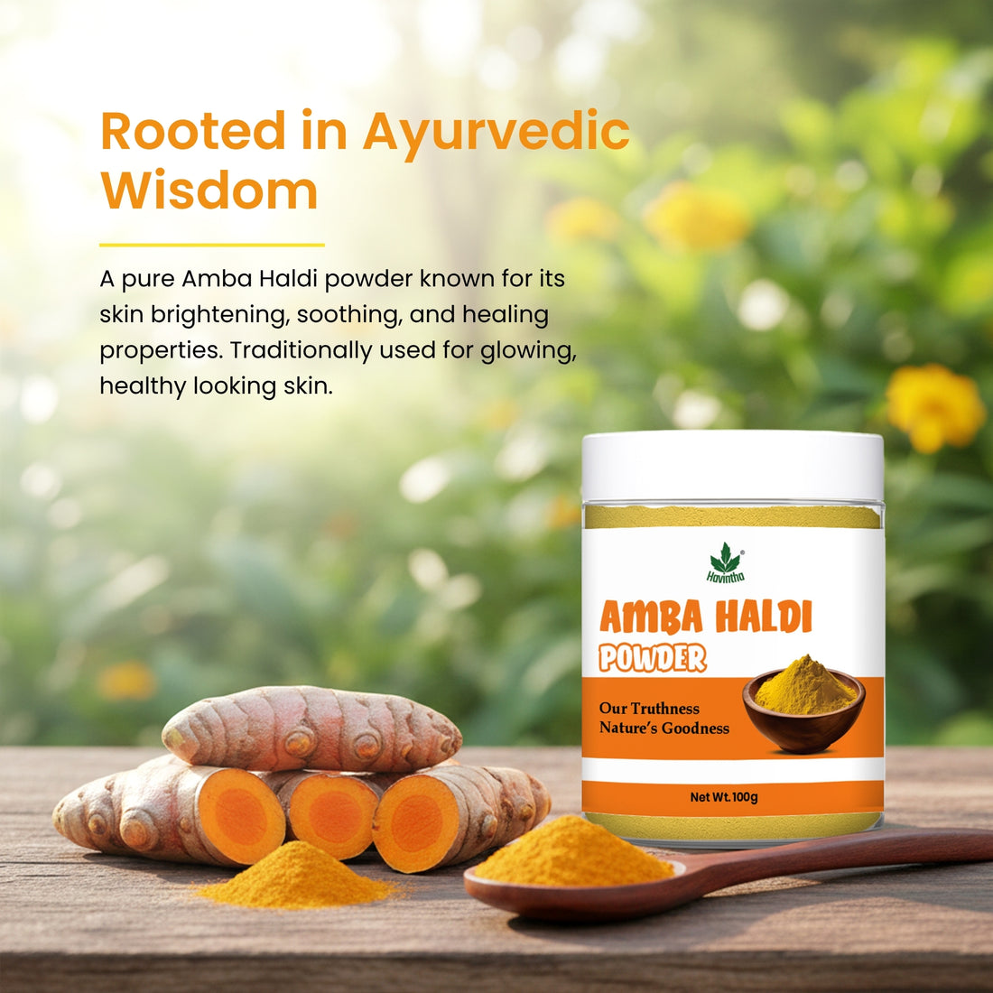 Havintha Natural Amba Haldi Powder for Face | For Bright Skin | Natural Face Care | 100 Grams (JAR)