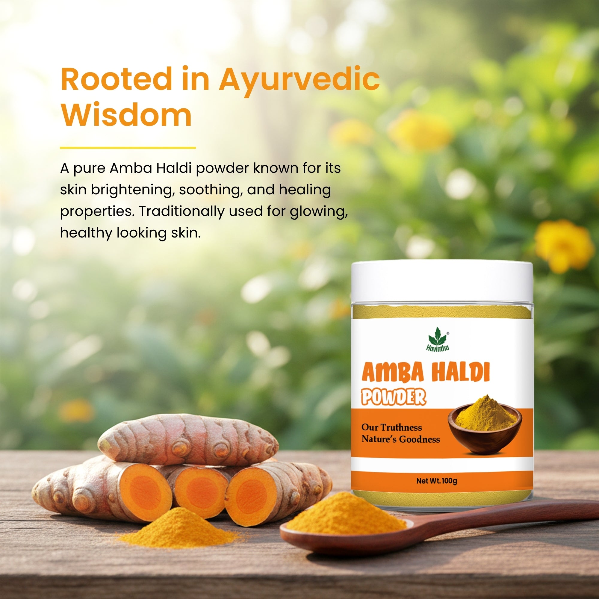 Havintha Natural Amba Haldi Powder for Face | For Bright Skin | Natural Face Care | 100 Grams (JAR)