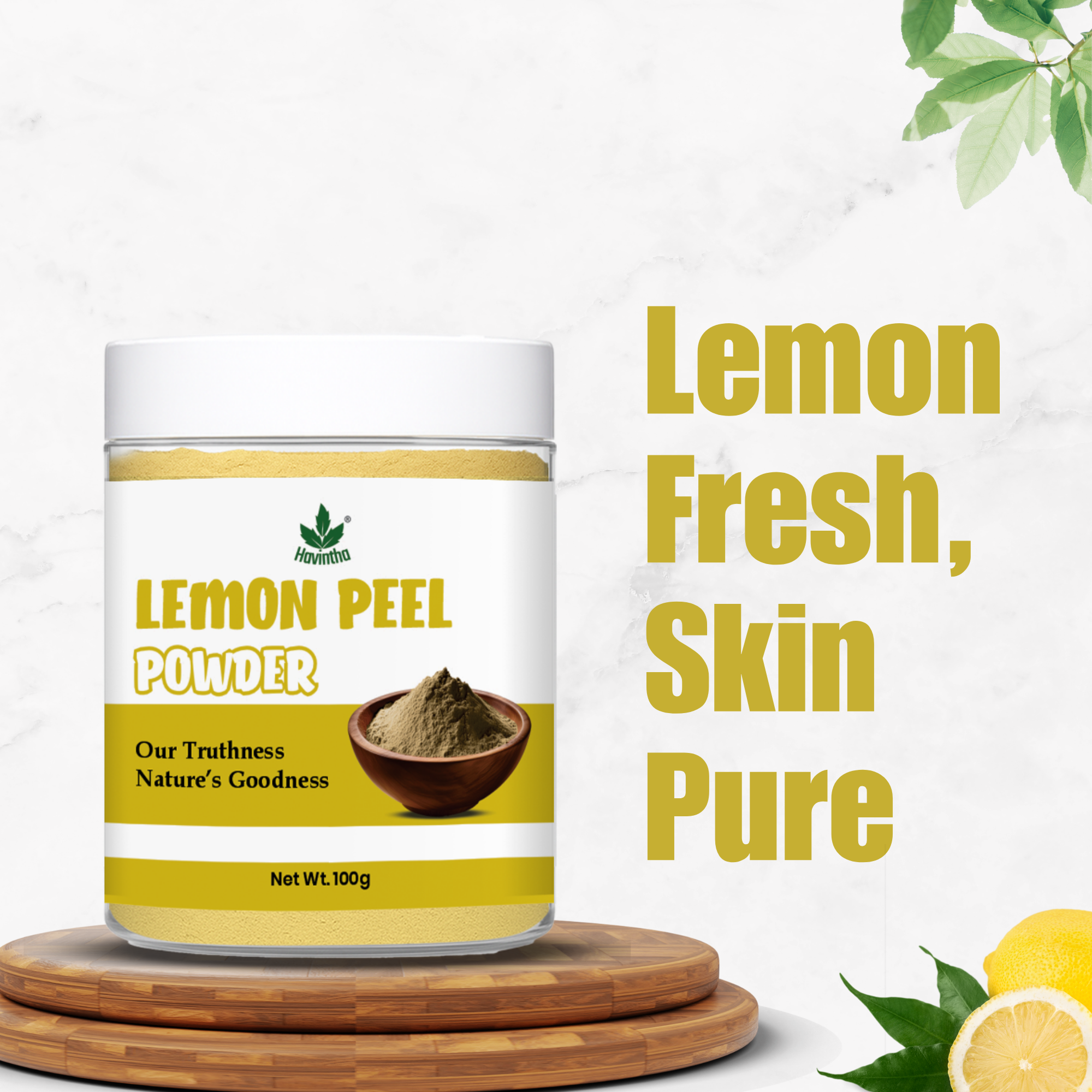 Havintha Natural Lemon Peel Powder | For Brighter Skin | Remove Dark Circles | 100 Grams (JAR)