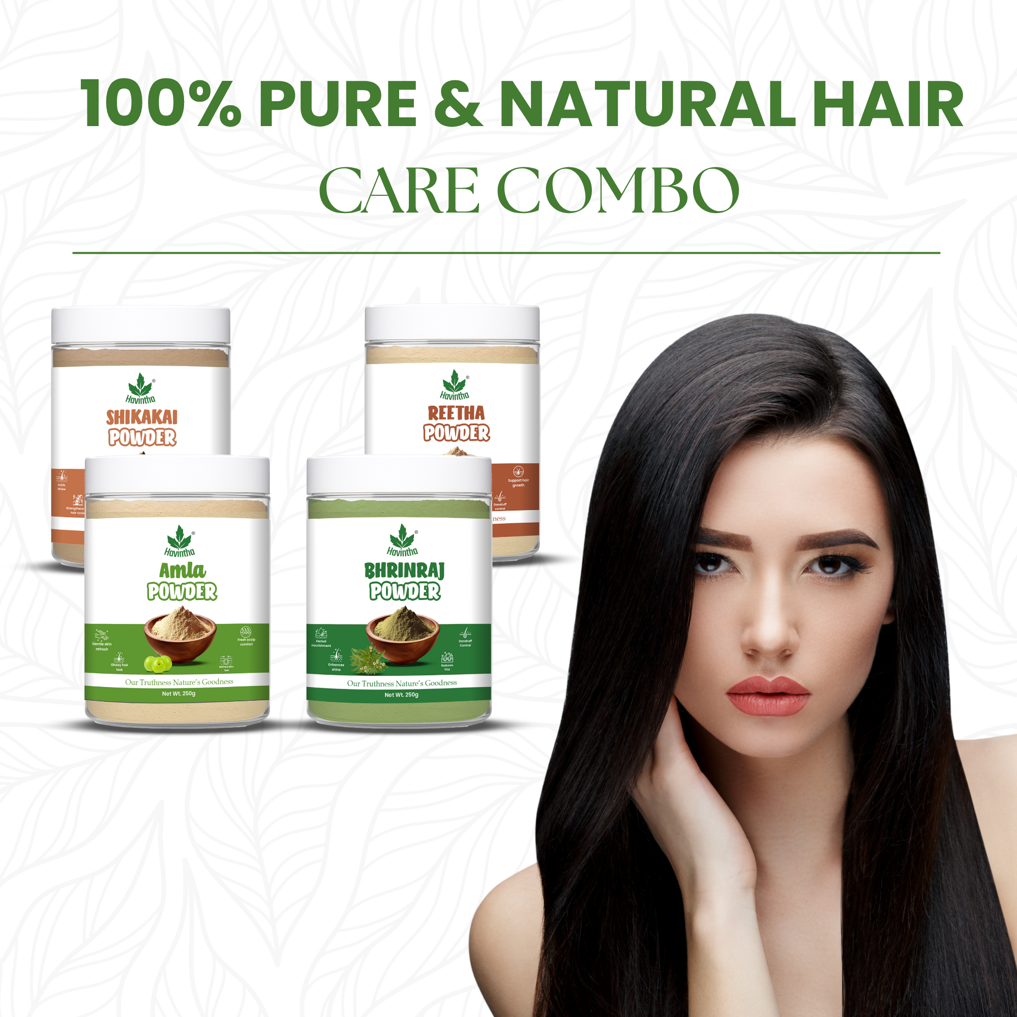 Havintha Amla Reetha Shikakai & Bhringraj Powder For Hair - Each 227 Grams (Combo Pack of 4)