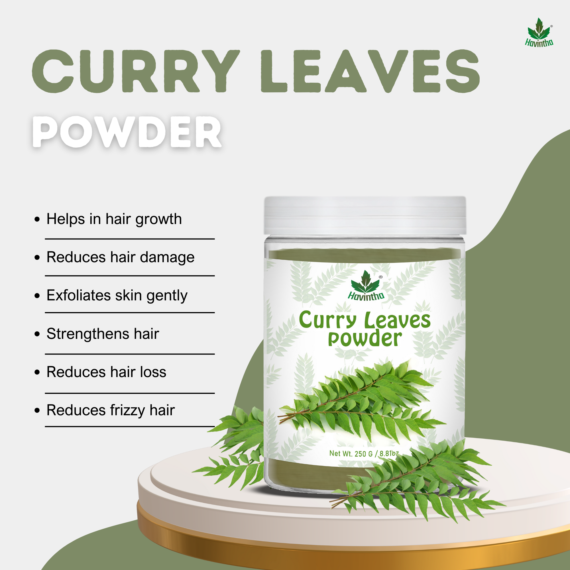 Havintha Curry Leaves Powder | For Strong & Healthy Hair | 250 Grams (JAR)