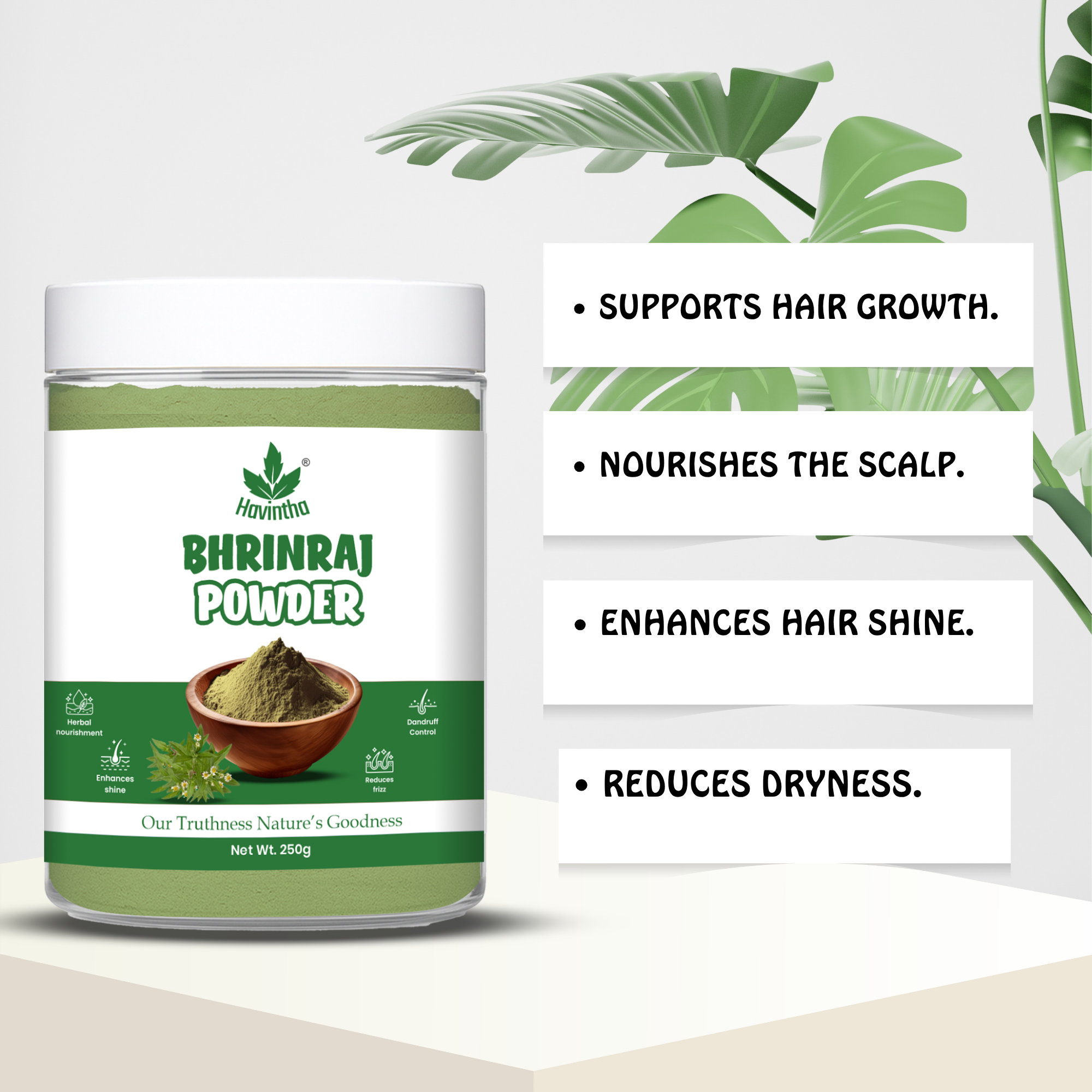 Bhringraj Powder For Hair Growth Split Ends Nourishment Dandruff Moisturising - 250 Grams
