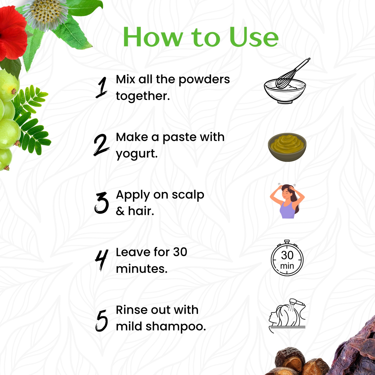 Havintha Amla Reetha Shikakai Bringraj & Hibiscus Powder For Hair - Each 250 Grams (Combo Pack of 5)