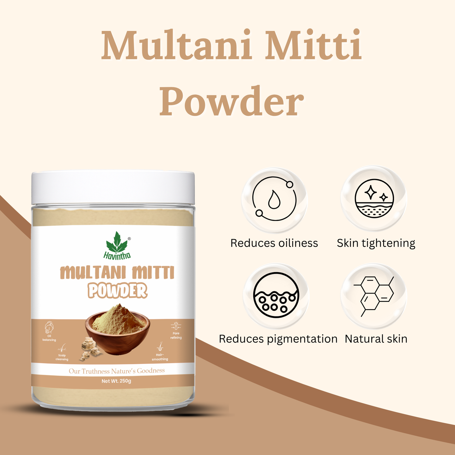 Havintha Natural Multani Mitti Powder | Natural Face Pack & Skin Care | 250 Grams (JAR)
