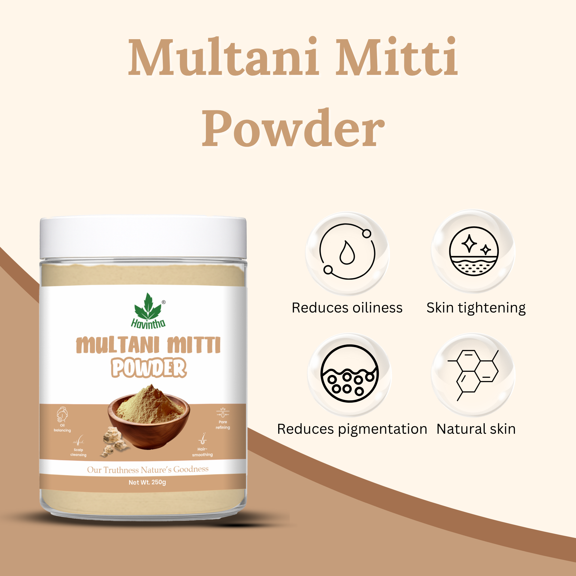 Havintha Natural Multani Mitti Powder | Natural Face Pack & Skin Care | 250 Grams (JAR)