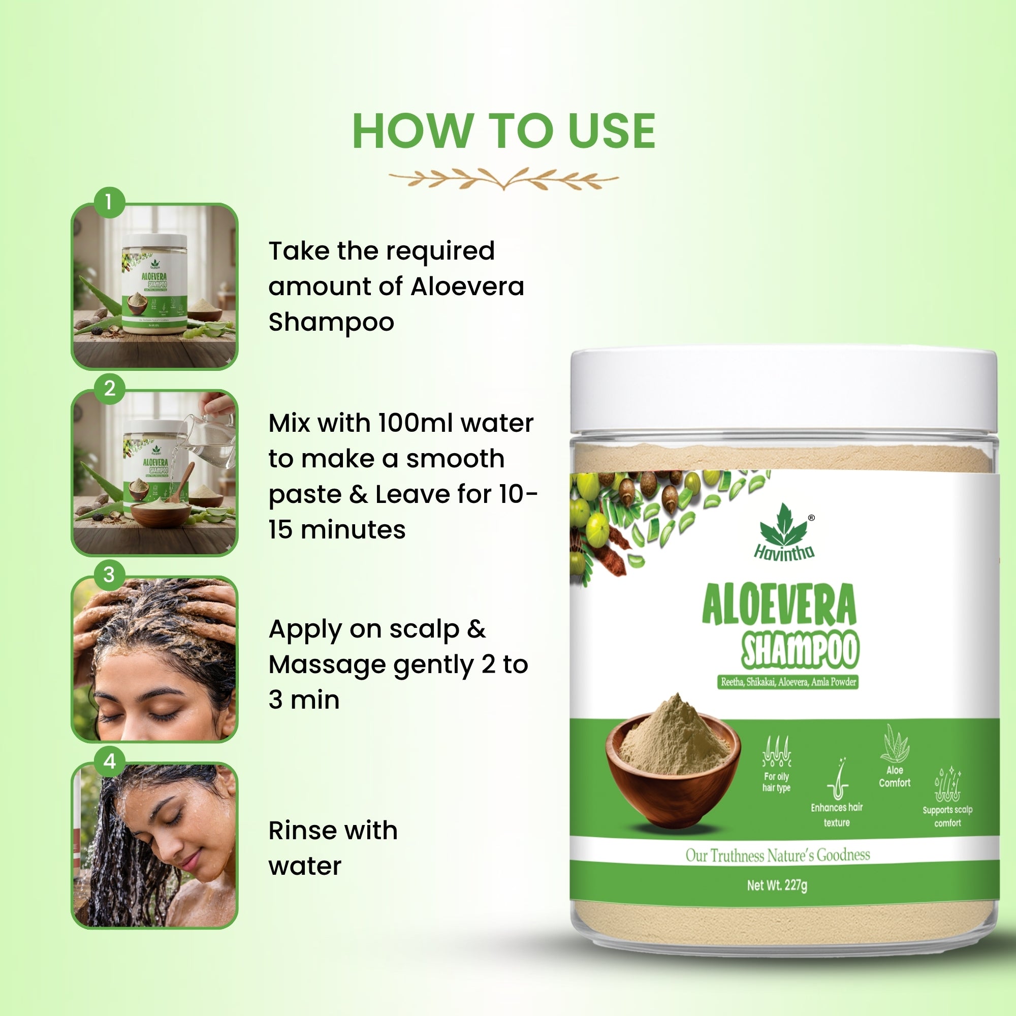 Natural Aloevera Powder Shampoo | for Oily Hair | Men & Women (227g)