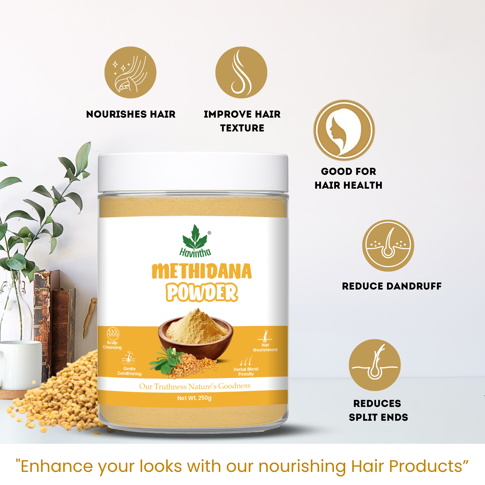 Havintha Natural Methidana Powder | For Strong & Healthy Hair | 250 Grams (JAR)