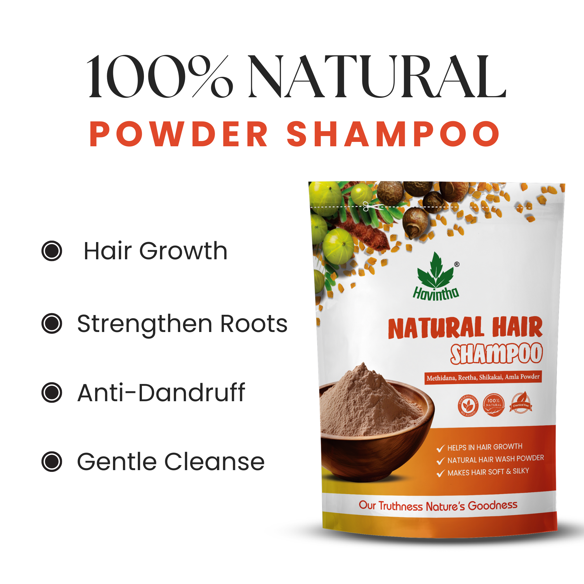 Natural Hair Shampoo with Methi Dana, Amla, Reetha & Shikakai – Fights Hair Fall & Promotes New Hair Growth |Men & Women (227g)