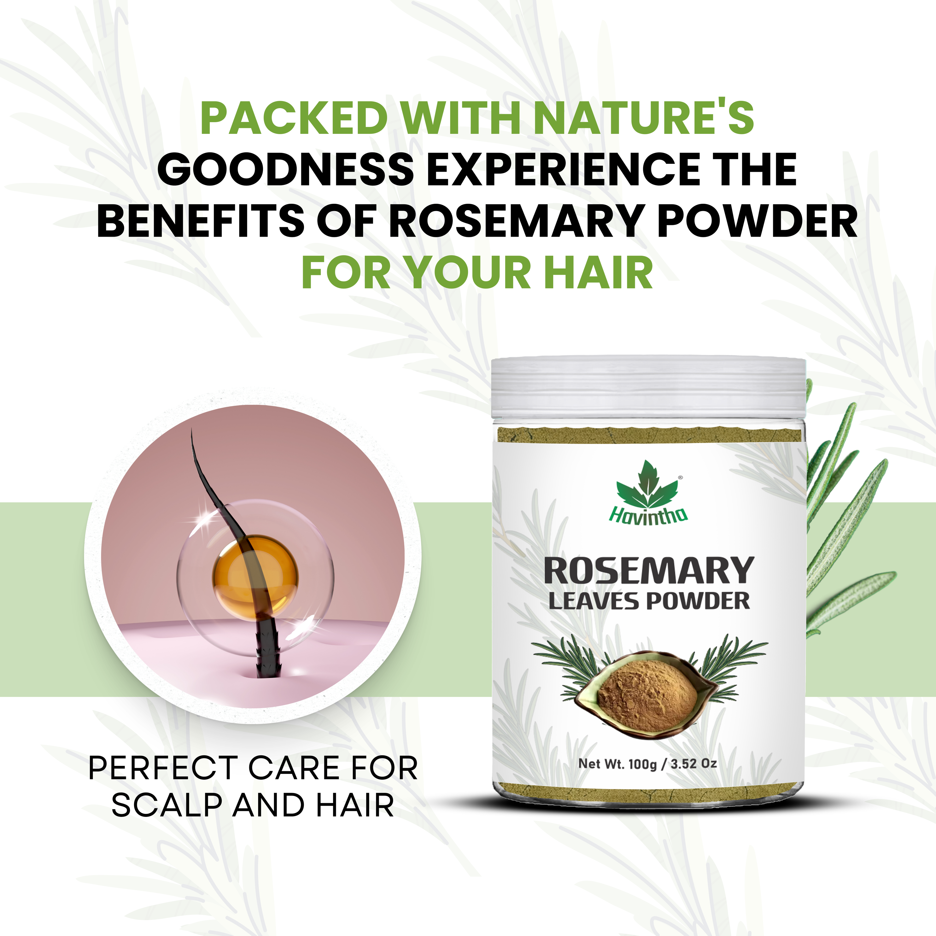 Havintha Natural Rosemary Powder For Shiny Hair|Rosemary powder for hair growth| Men & Women - 100gm