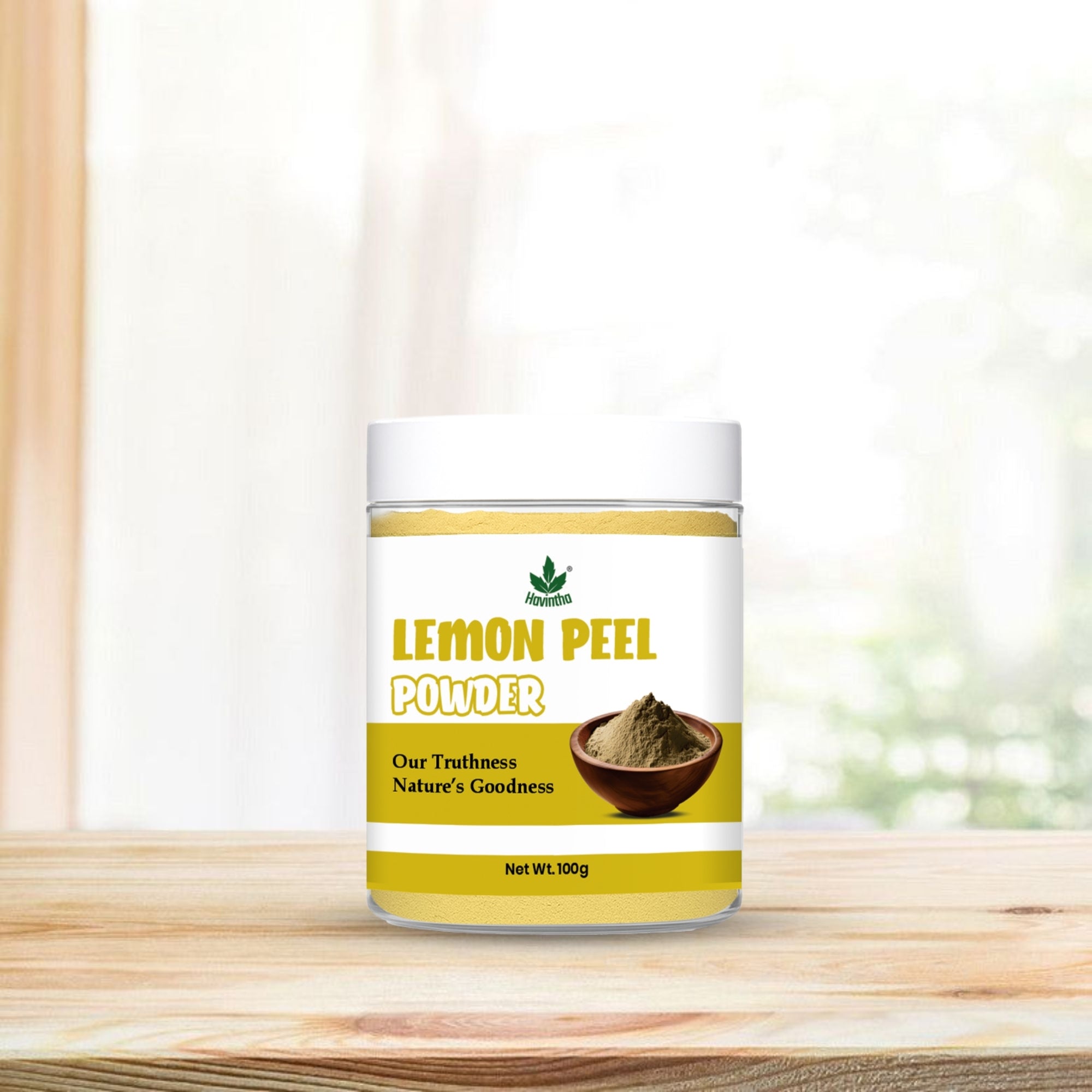 Havintha Natural Lemon Peel Powder | For Brighter Skin | Remove Dark Circles | 100 Grams (JAR)