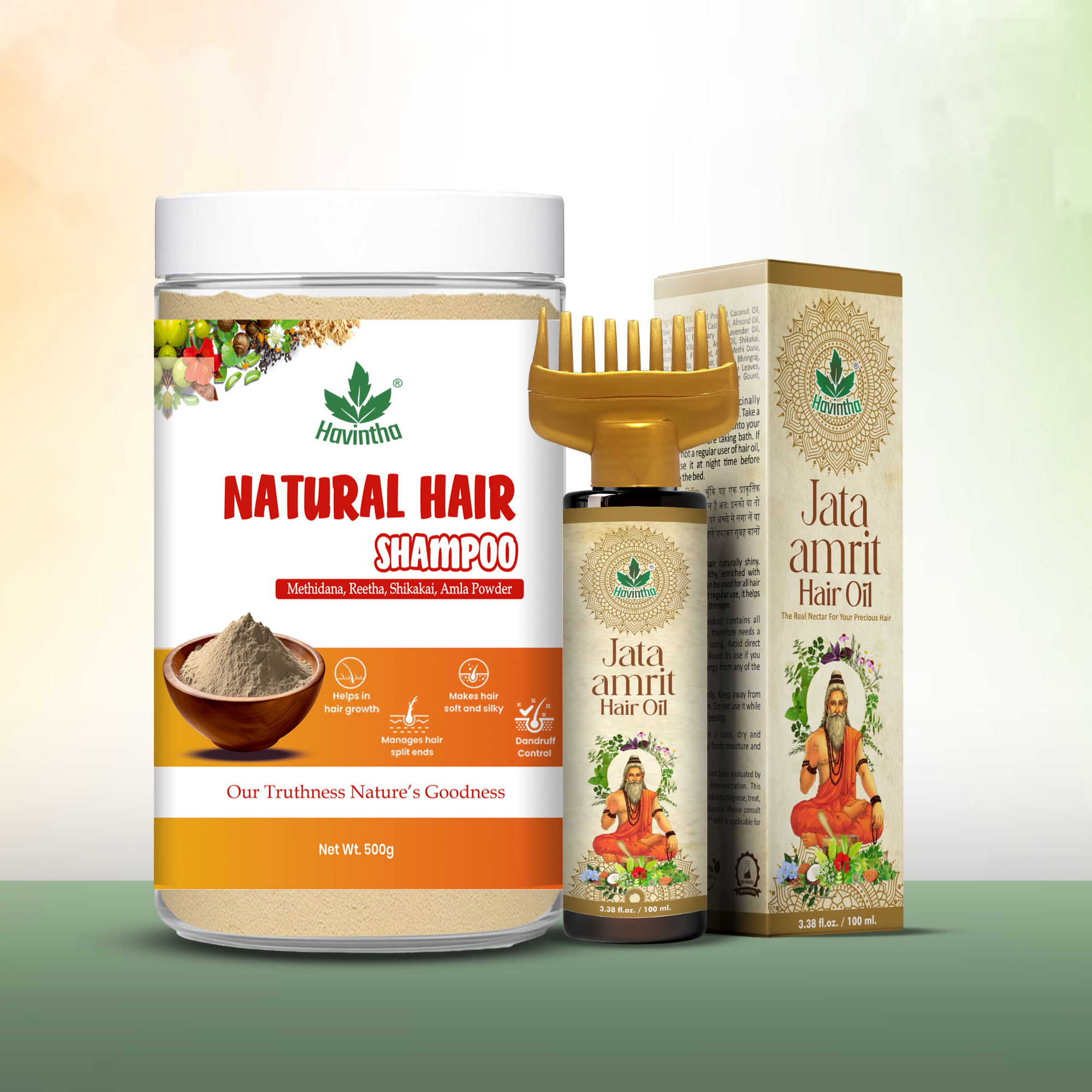 Natural Hair Shampoo (500g) for Scalp Clean & Hair Growth | Jata Amrit Hair Oil (100ml) for Nourishment & Shine | For Men & Women