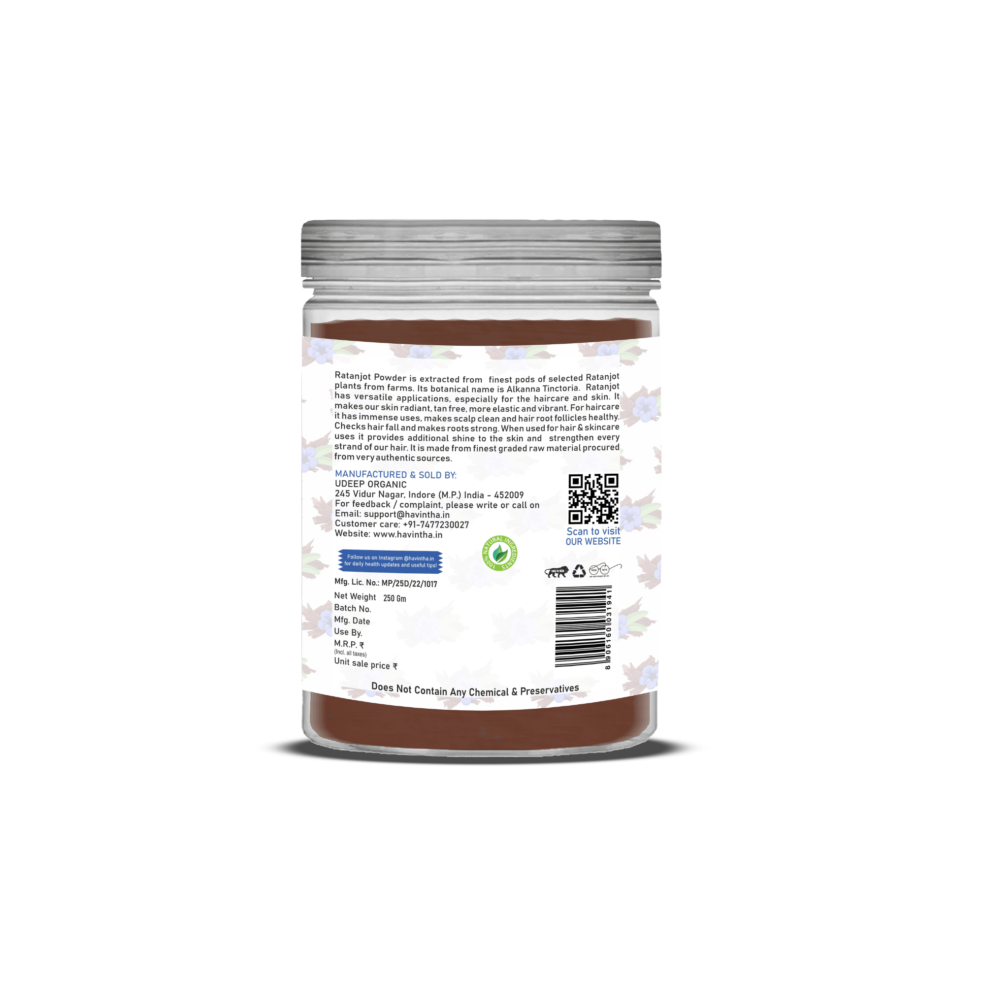 Havintha Natural Ratanjot Powder | For Strong Hair | For All Skin & Scalp Infection | 250 Grams (JAR)