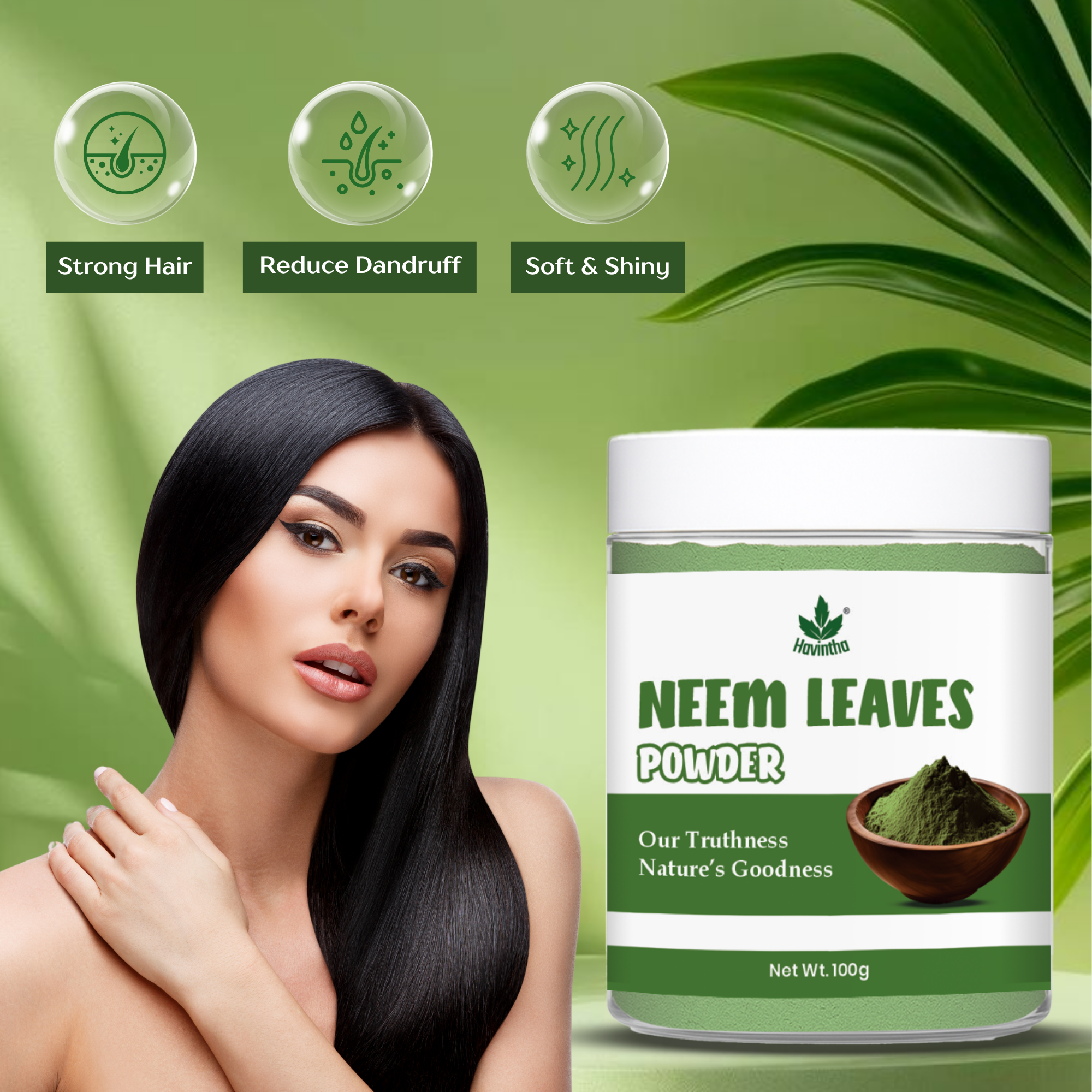 Havintha Natural Neem Powder | For Antioxidant Benefits | For Hair & Skin Care | 100 Grams (JAR)