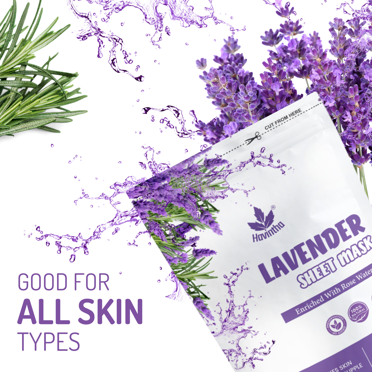 Havintha Lavender Face Sheet Mask For Glowing Skin | Facial Sheet Mask For Intense Hydration & Moisturizing Vitamin C Sheet Mask ( Pack of 2 )