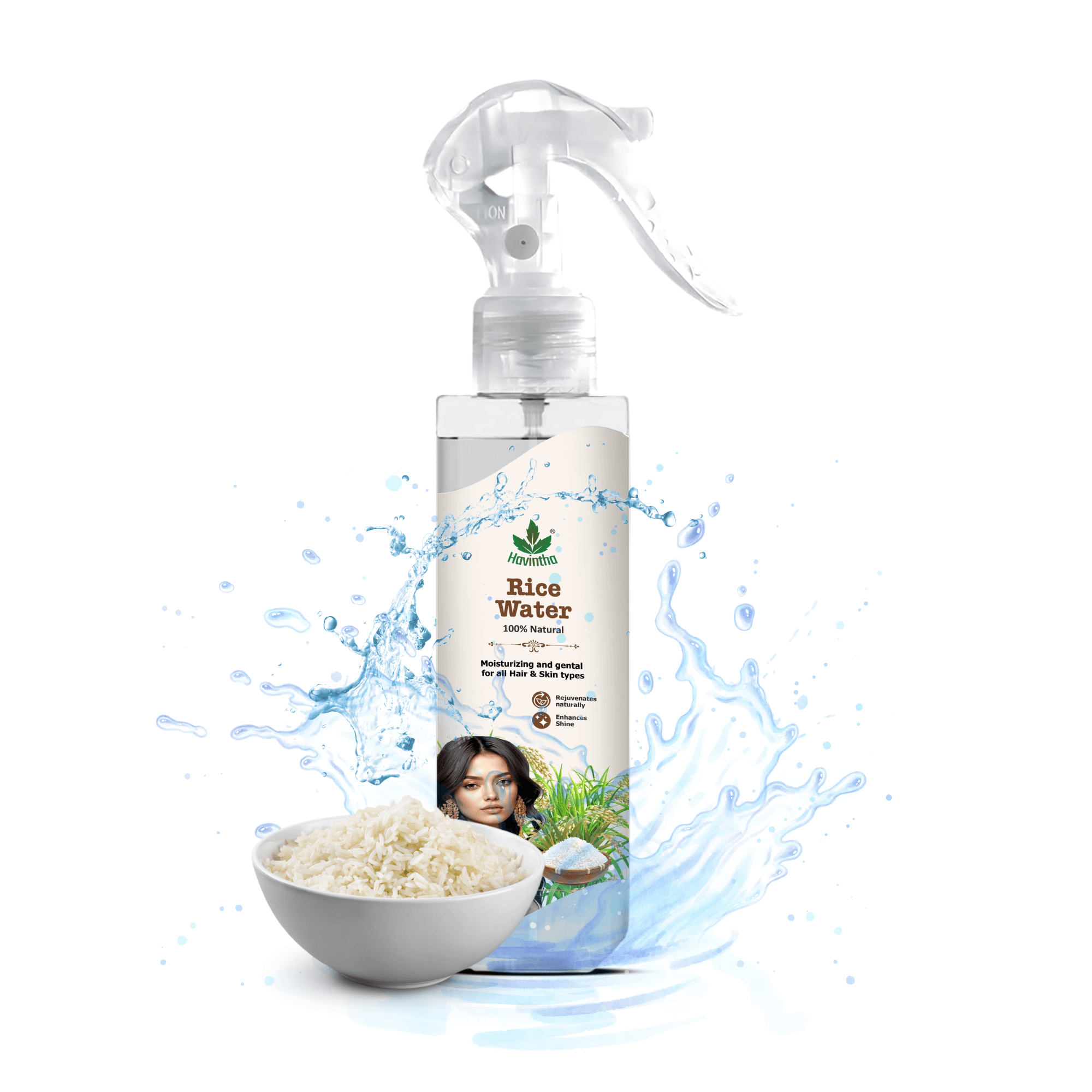 Havintha Natural Rice Water for Hair Growth | Shiny Hair & Glowing Skin Spray | For Man & Women |200ML