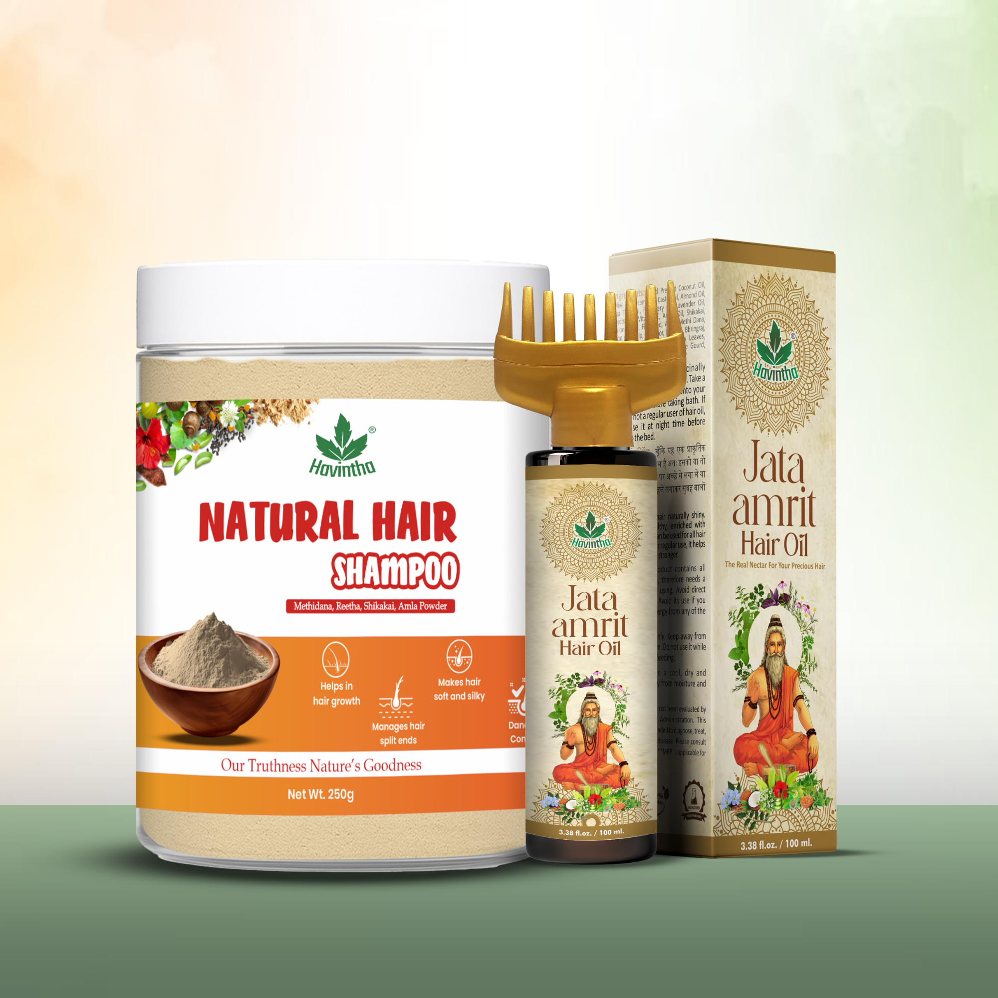 Natural Hair Shampoo (250g) for Scalp Clean & Hair Growth | Jata Amrit Hair Oil (100ml) for Nourishment & Shine | For Men & Women