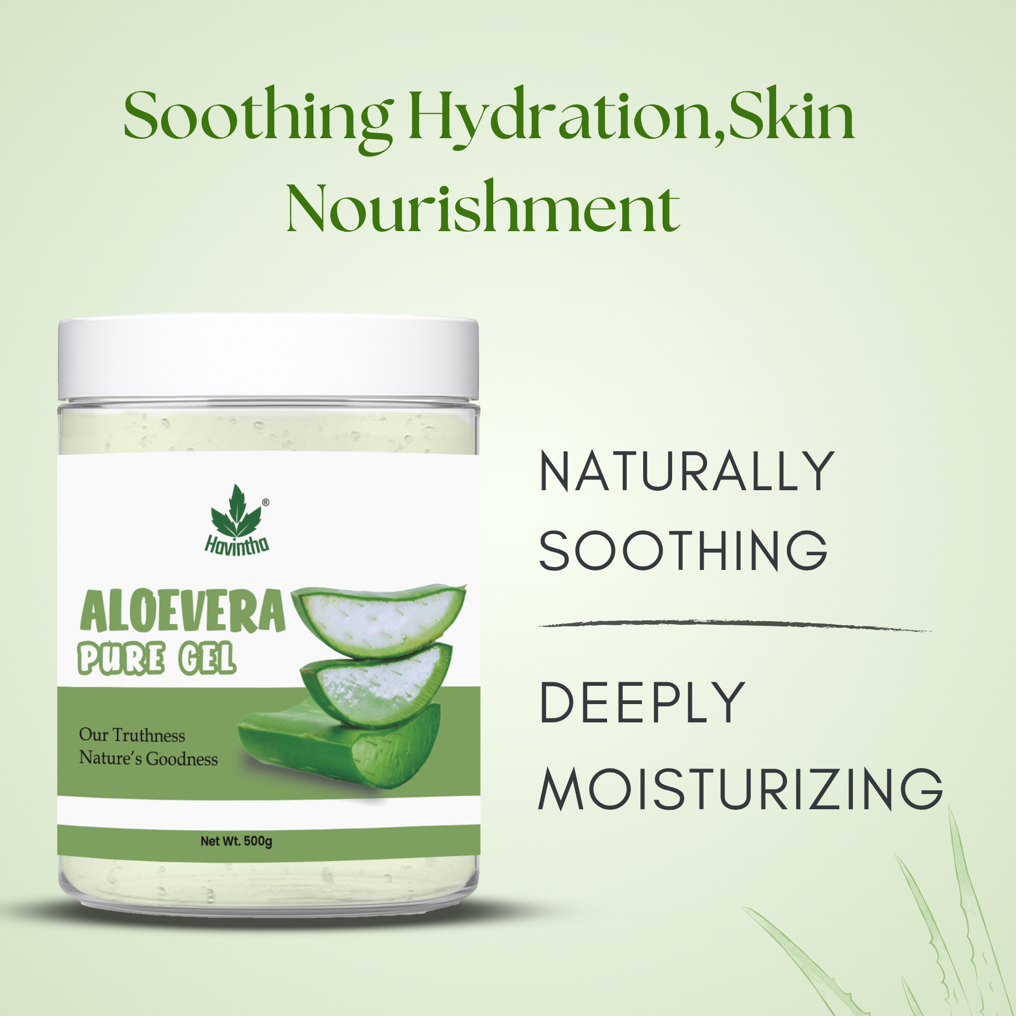 Havintha Natural Aloe Vera Gel for Skin Moisturizing, Hair Conditioning & Sunburn | Gel for Face, Hair, Acne, Pimples, Dry Skin & Scalp Care | Soothing & Hydrating Aloe Gel for Glowing Skin – 500gm