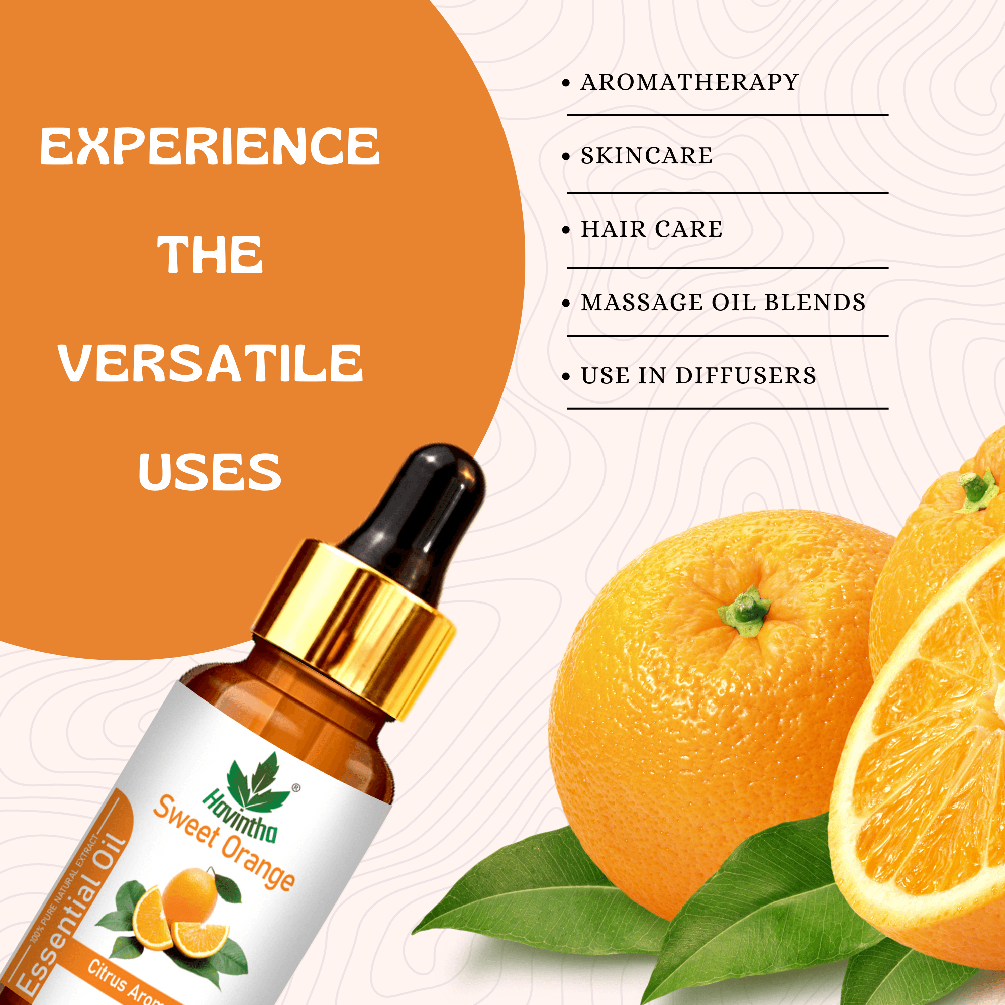 Havintha Orange Essential Oil for Fresh Mood, Dandruff and Acne Solution | 100% Organic - 15 ml.