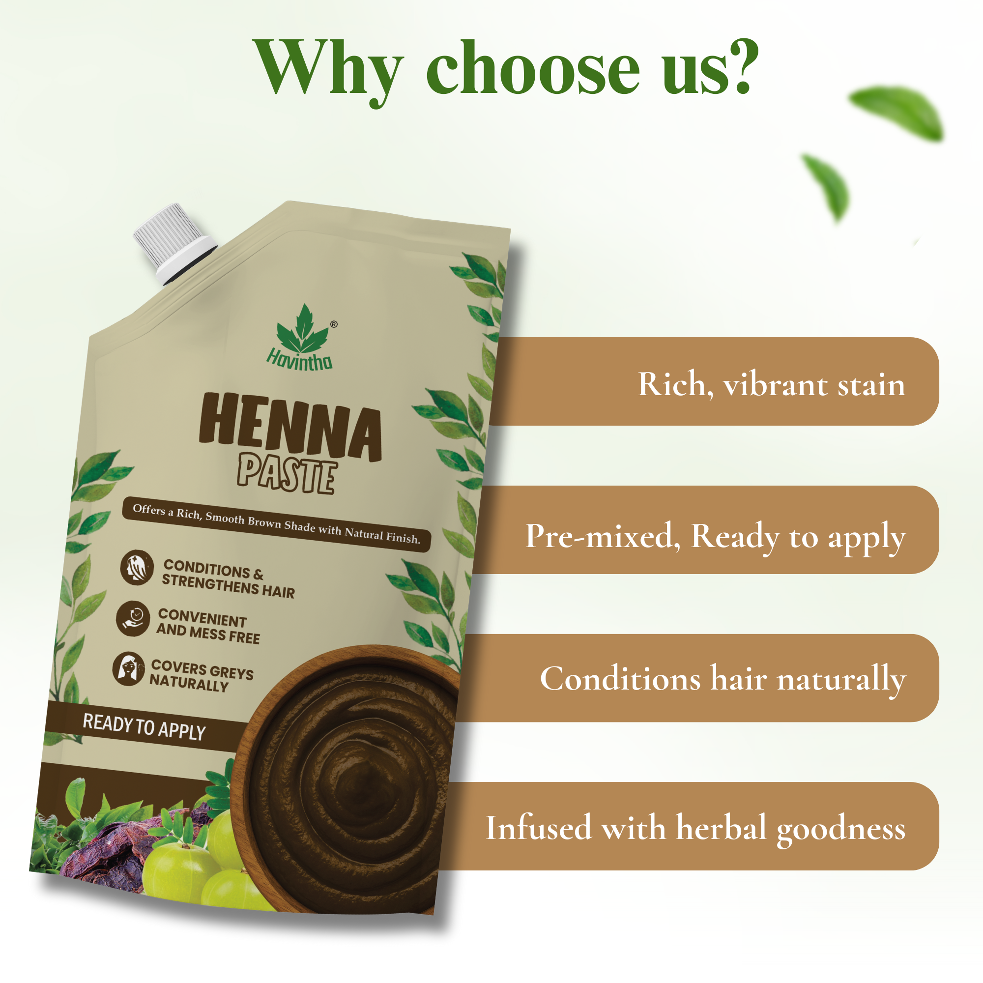 Havintha Natural Henna Paste for Hair – Pre-Mixed, Fresh Ready to Apply | for Men & Women – 200g