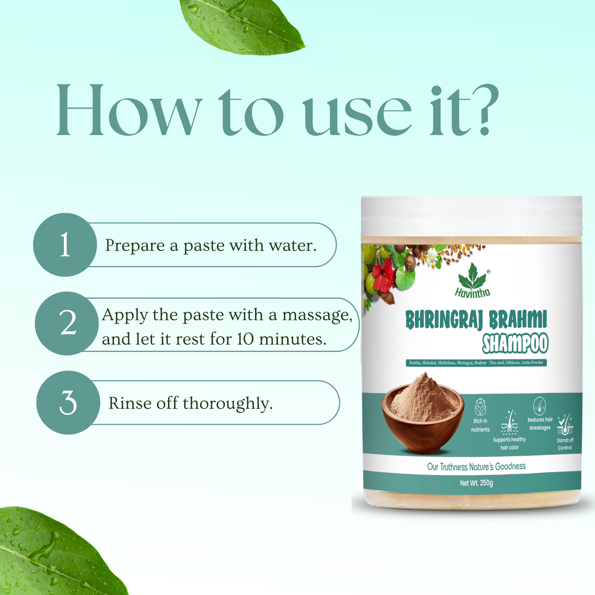 Natural Bhringraj & Brahmi Powder Shampoo | Anti-Dandruff Shampoo | All Hair Types | Men & Women (250g)