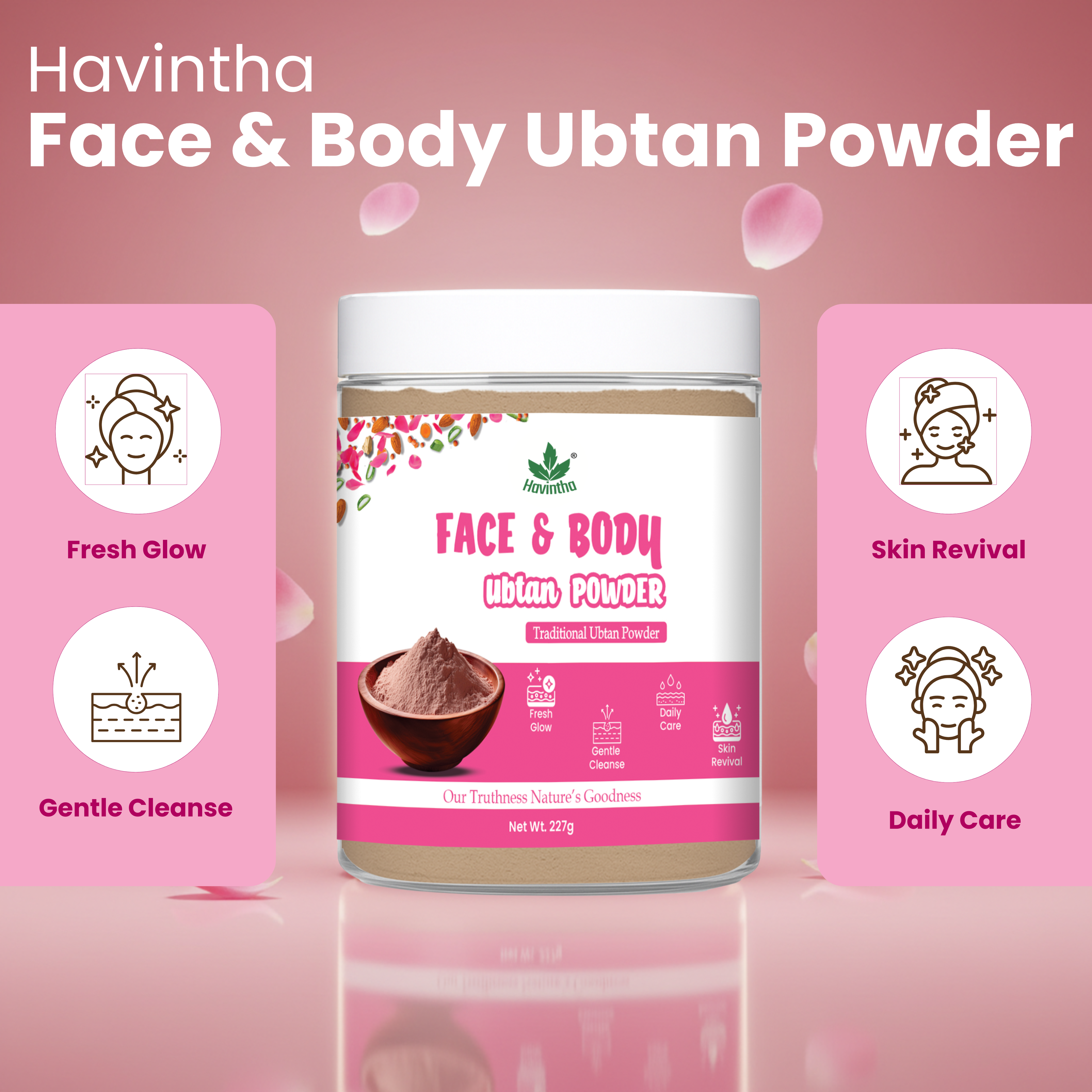 Havintha Natural Face and Body Ubtan Powder for All Skin Types (For Men and Women) - 227 gm