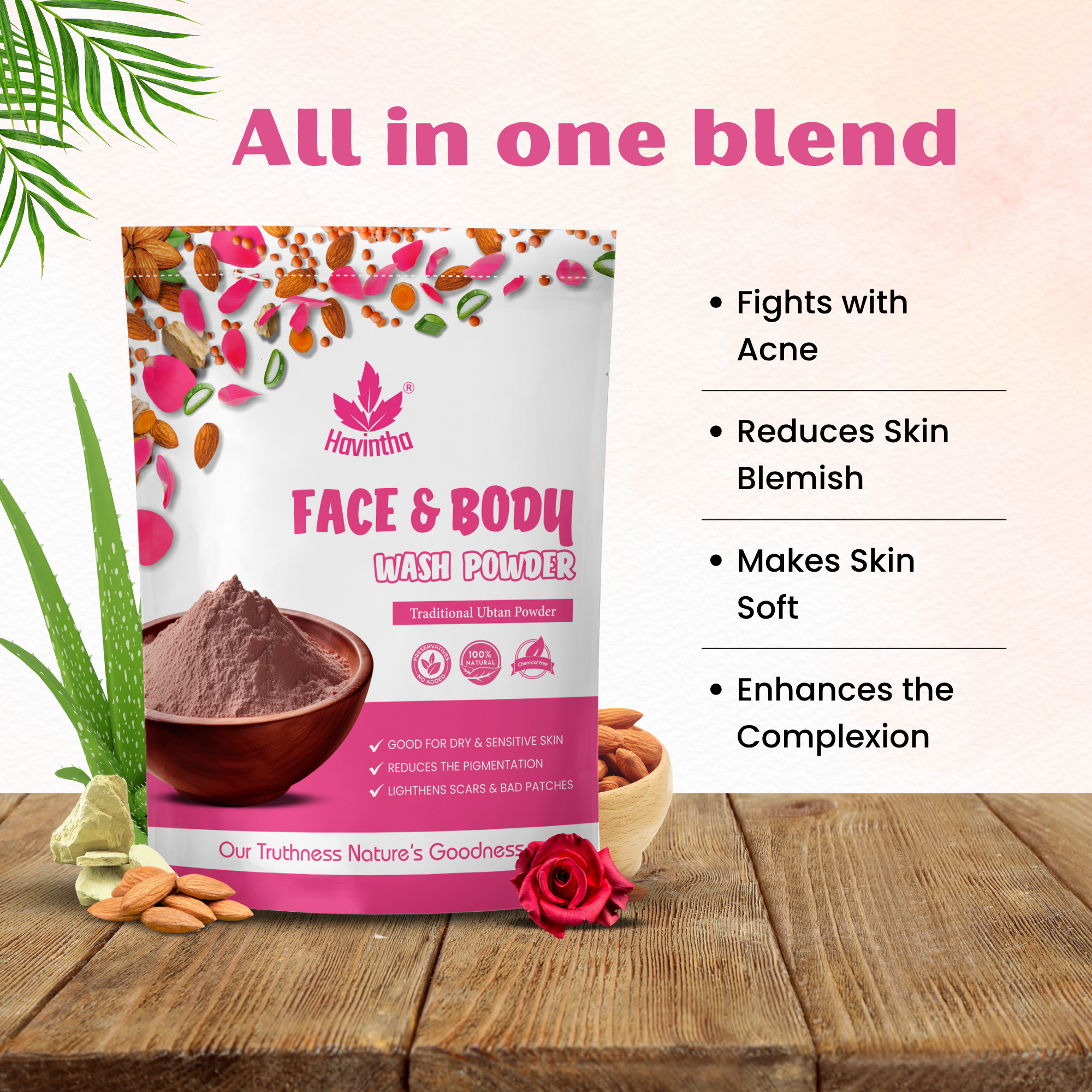 Havintha Natural Face and Body Ubtan Powder (227g) & Seabuckthorn Anti-Aging Face Pack (100g)